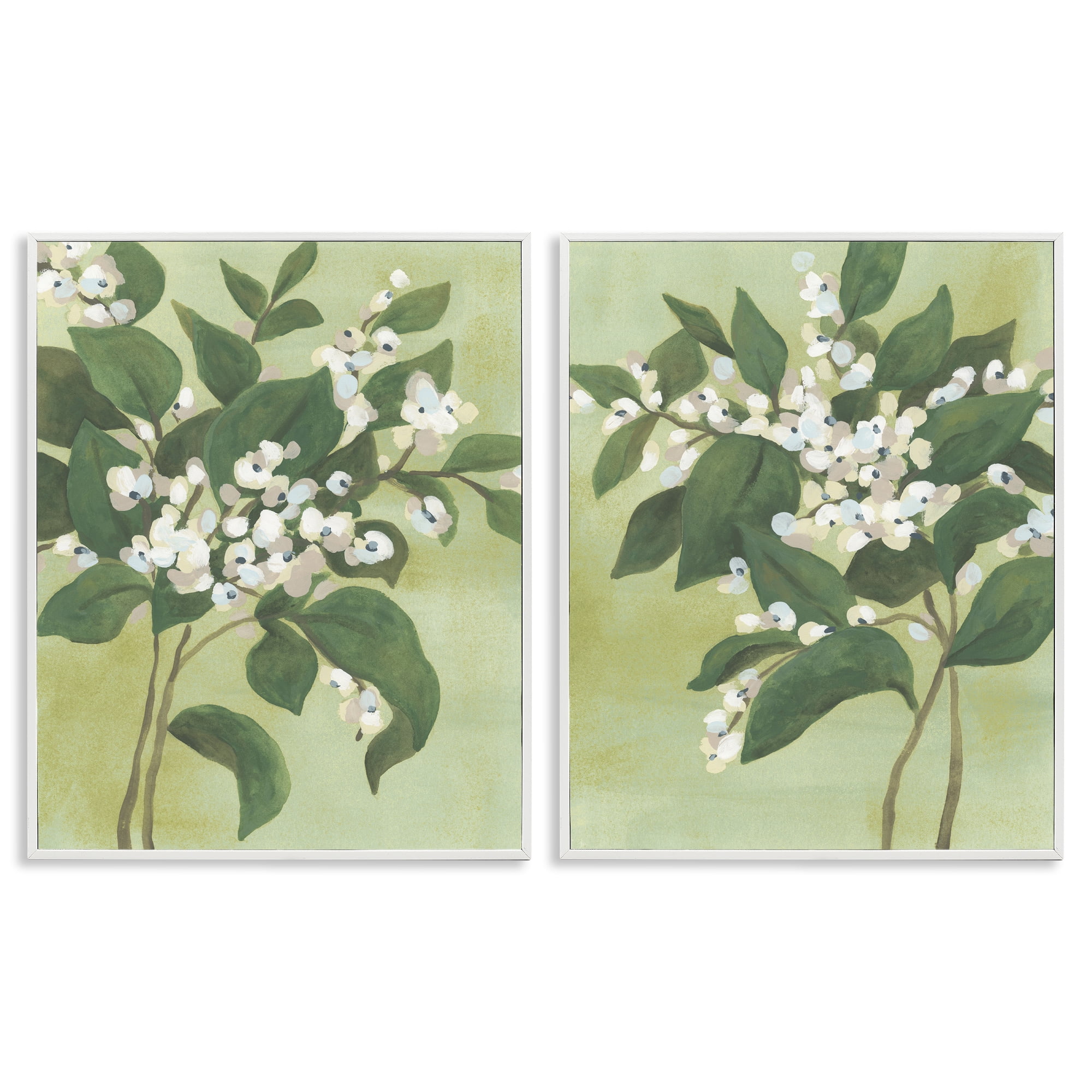 Stupell Industries Verdant Herb Blossoms 2 Piece White Framed Giclee Art Set, design by June Erica Vess