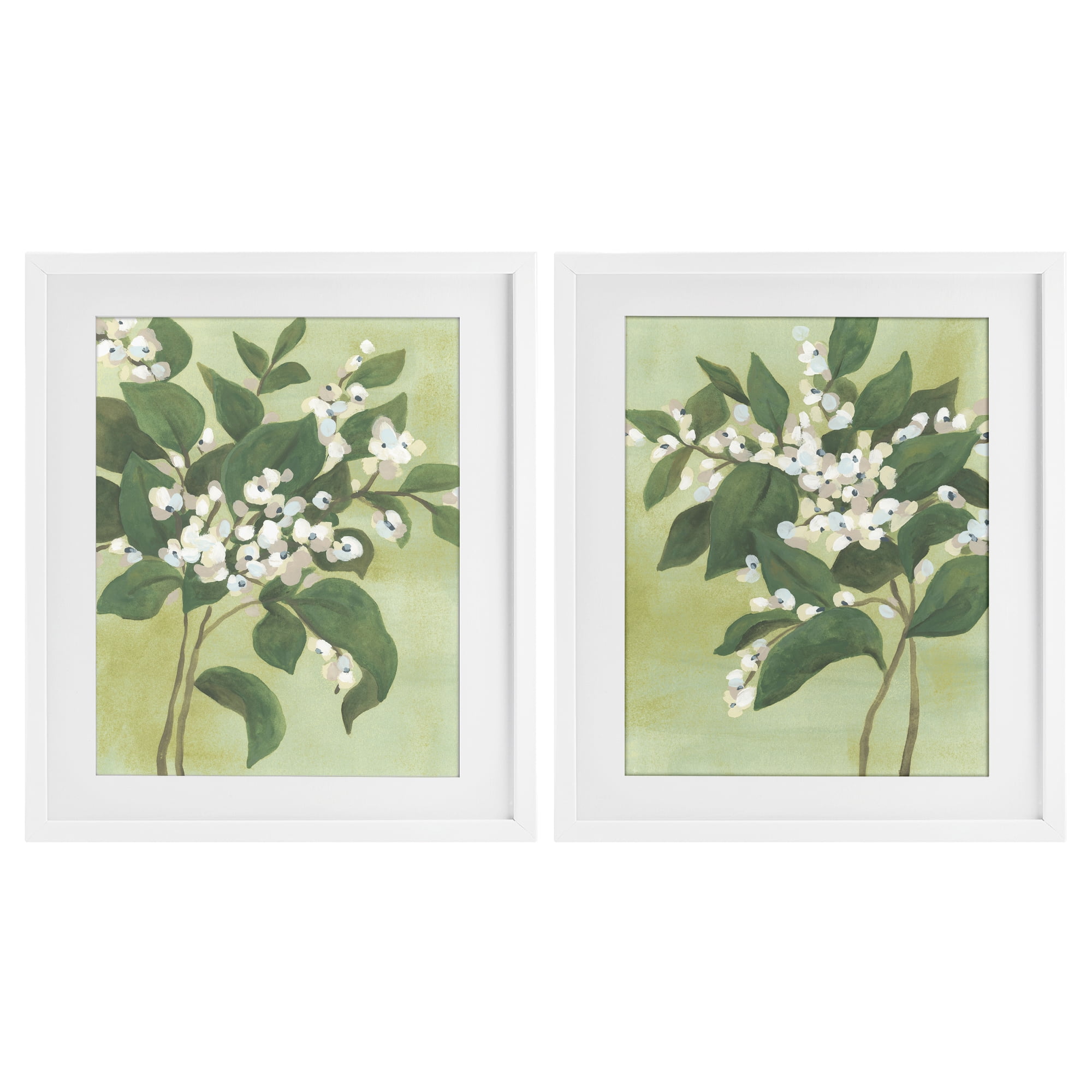 Stupell Industries Verdant Herb Blossoms 2 Piece White Framed Print Under Glass Set, design by June Erica Vess
