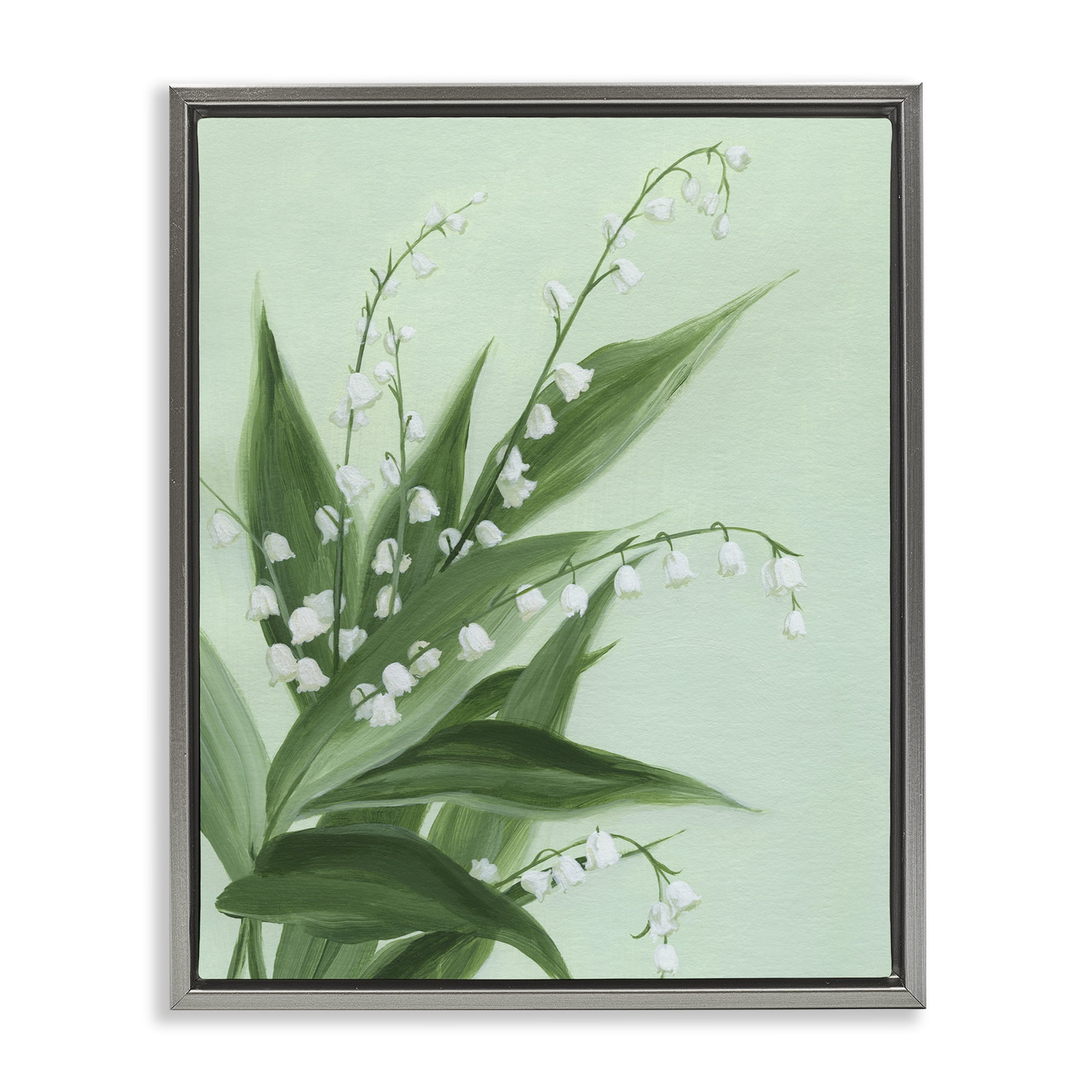 Stupell Industries Verdant Lily Of Valley Gray Framed Floater Canvas Wall Art, design by Grace Popp