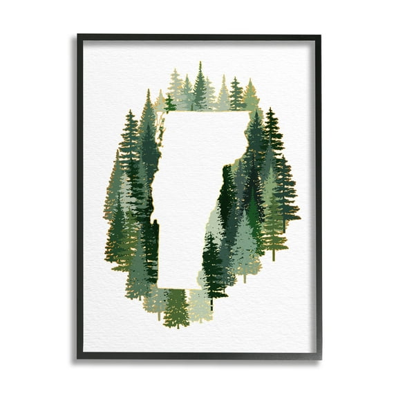 Stupell Industries Vermont State Outline Pine Tree Green Forest Town & City Painting Black Framed Art Print Wall Art, 11 x 14