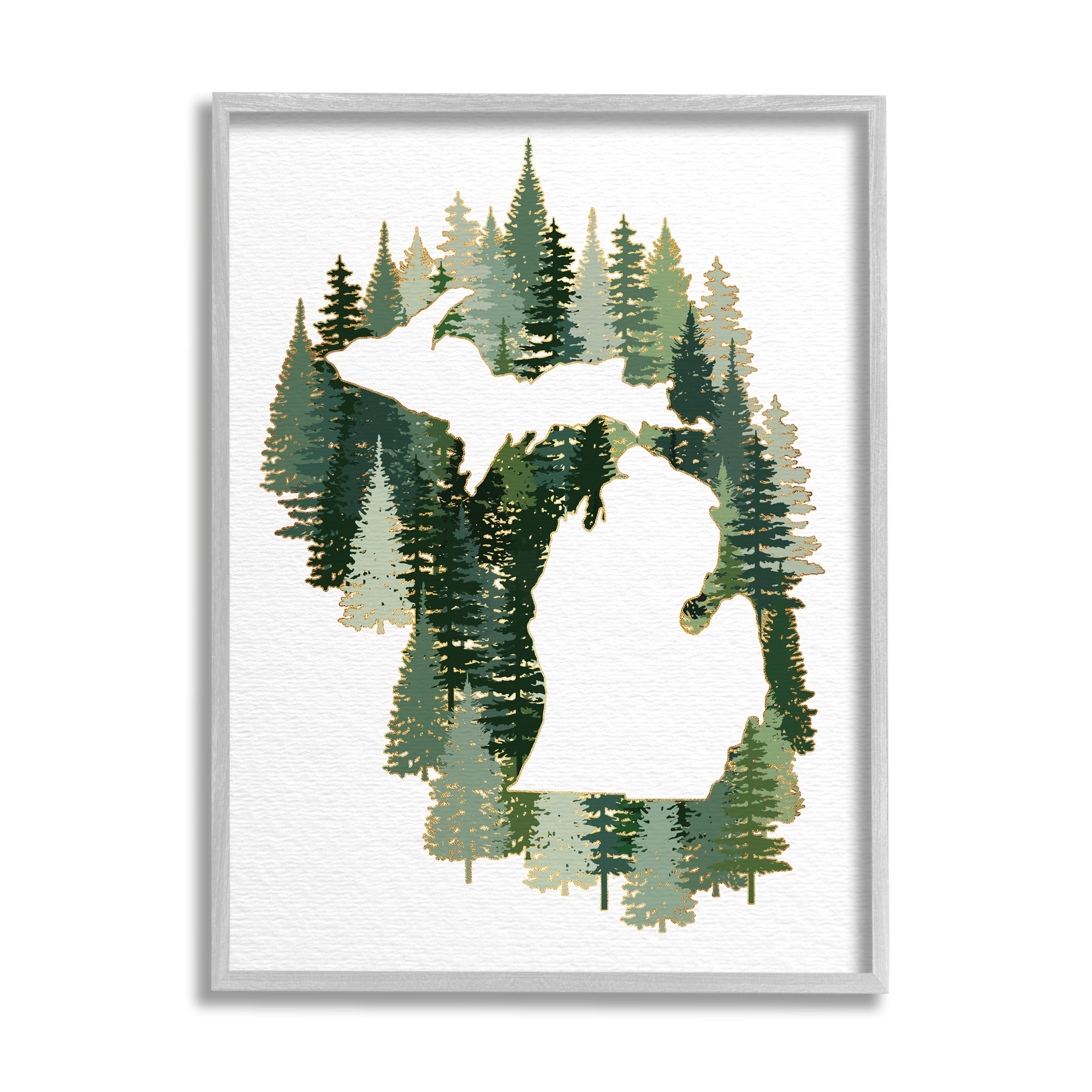 Stupell Industries Vermont State Outline Pine Tree Green Forest Town & City Painting Black Framed Art Print Wall Art, 16 x 20