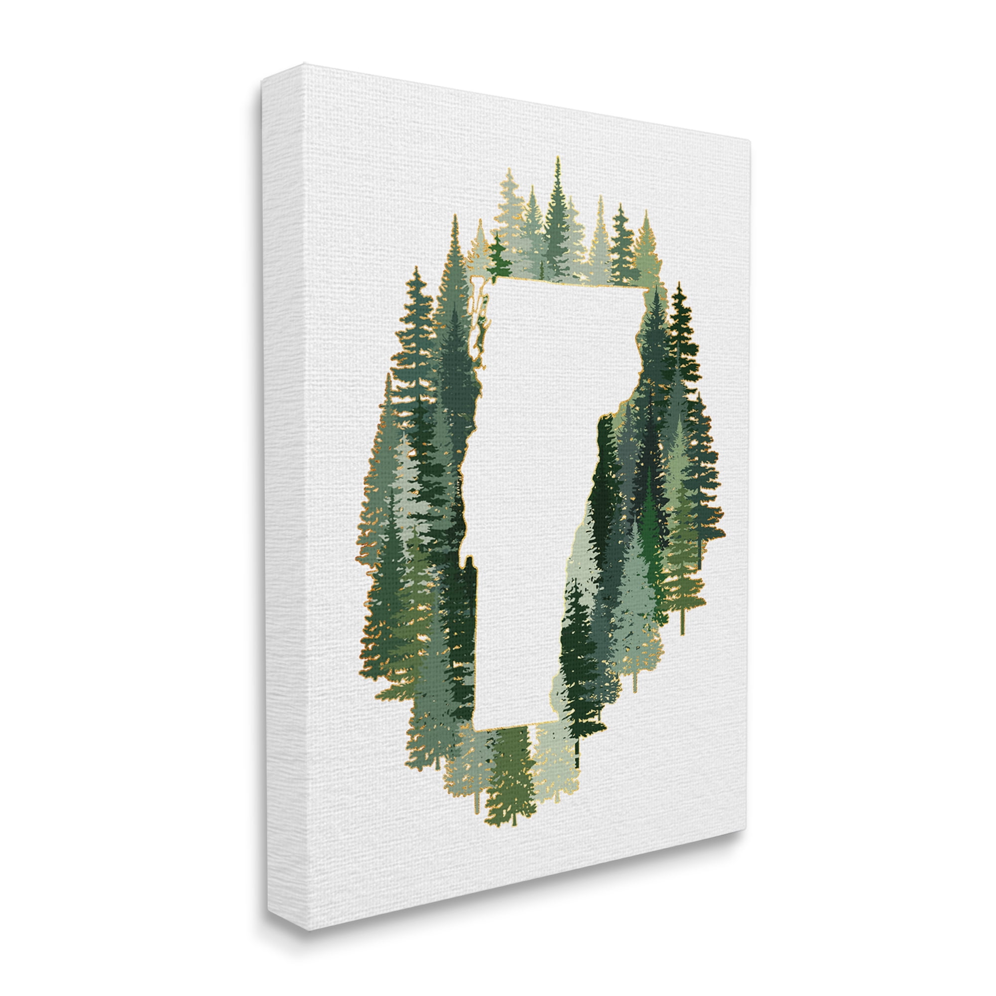 Stupell Industries Vermont State Outline Pine Tree Green Forest Town & City Painting Gallery Wrapped Canvas Art Print Wall Art, 36 x 48