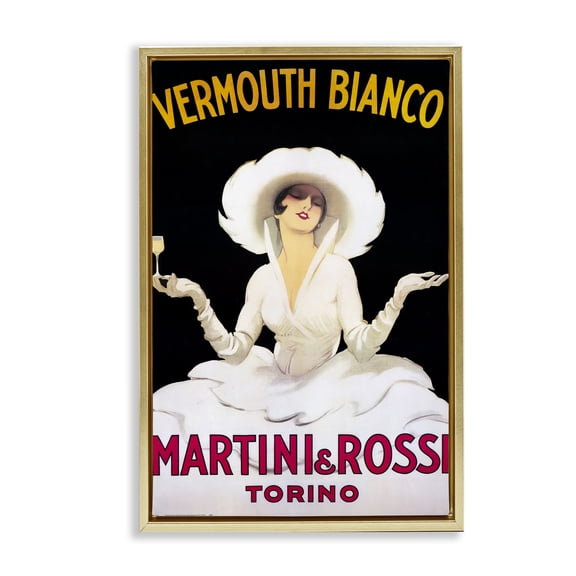 Stupell Industries Vermouth Vintage Lady Advertisement People Painting Gold Floater Framed Canvas Art Print Wall Art, 17 x 25