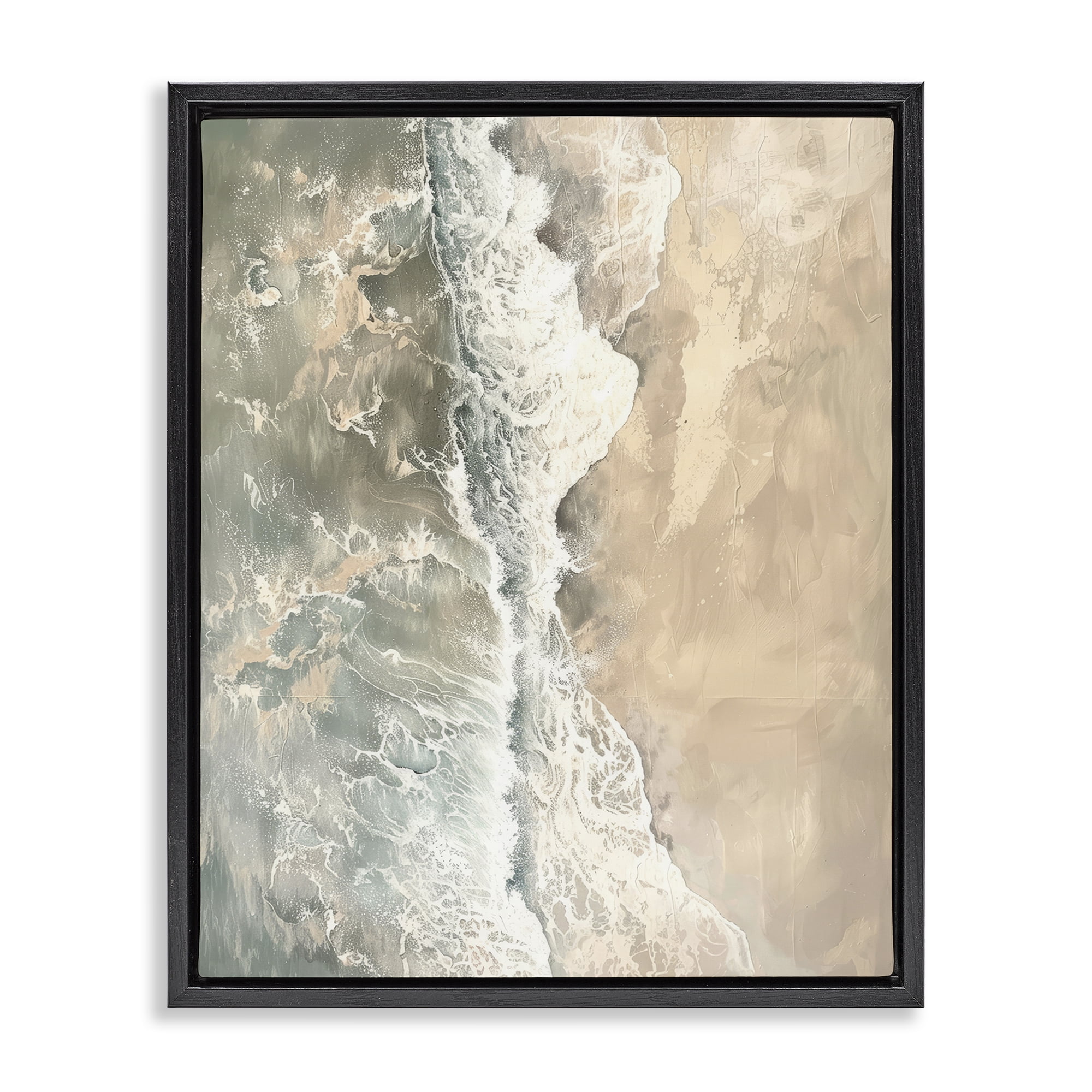 Stupell Industries Vertical Aerial Beach Landscape & Nature Painting Black Floater Framed Canvas Art Print Wall Art, 25 x 31