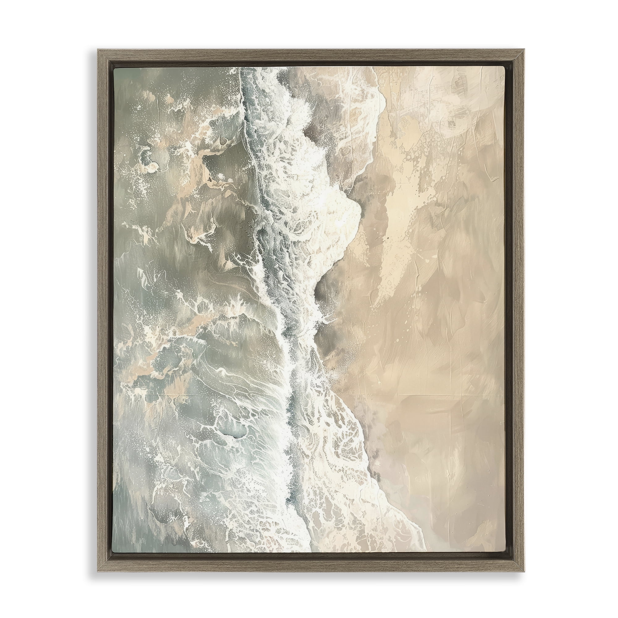 Stupell Industries Vertical Aerial Beach Landscape & Nature Painting Brown Floater Framed Canvas Art Print Wall Art, 17 x 21