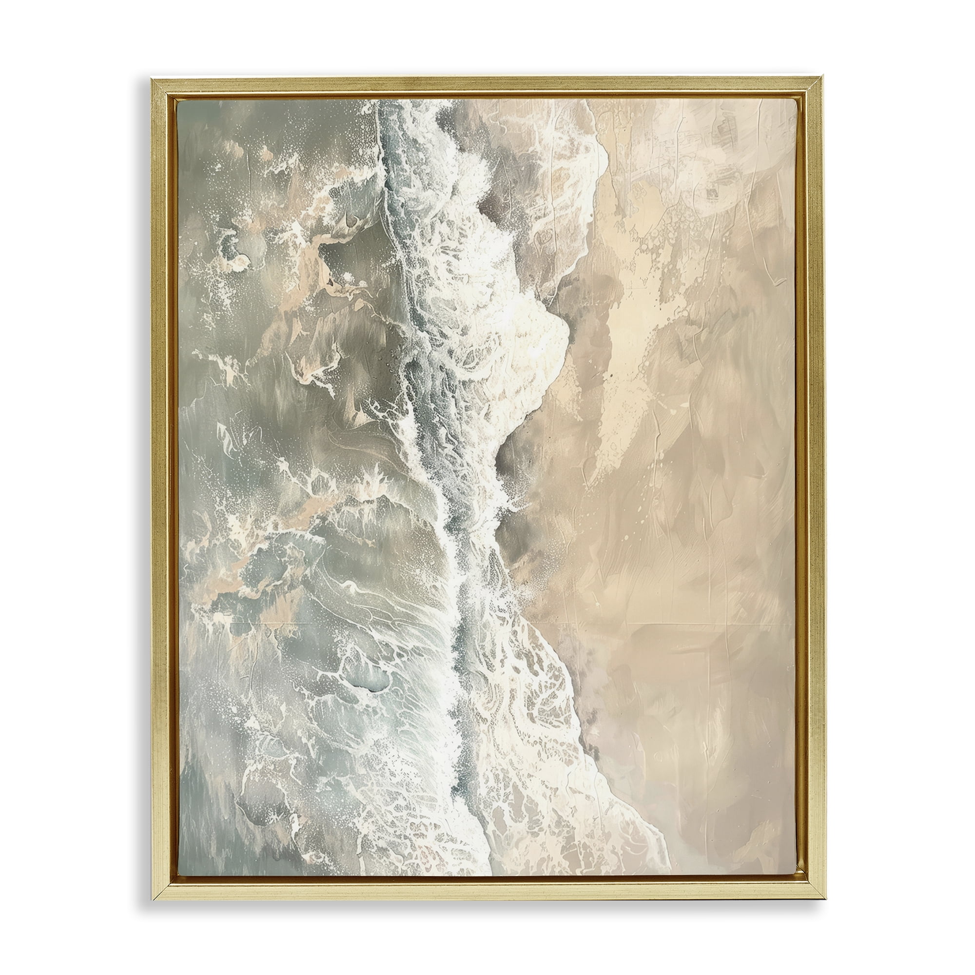 Stupell Industries Vertical Aerial Beach Landscape & Nature Painting Gold Floater Framed Canvas Art Print Wall Art, 25 x 31