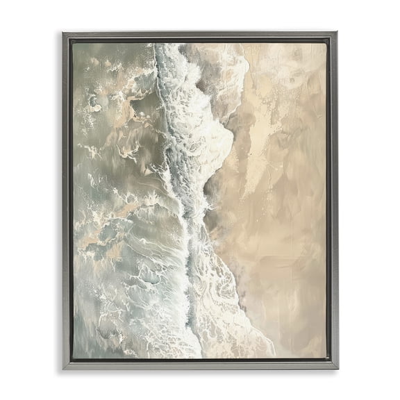 Stupell Industries Vertical Aerial Beach Landscape & Nature Painting Gray Floater Framed Canvas Art Print Wall Art, 17 x 21