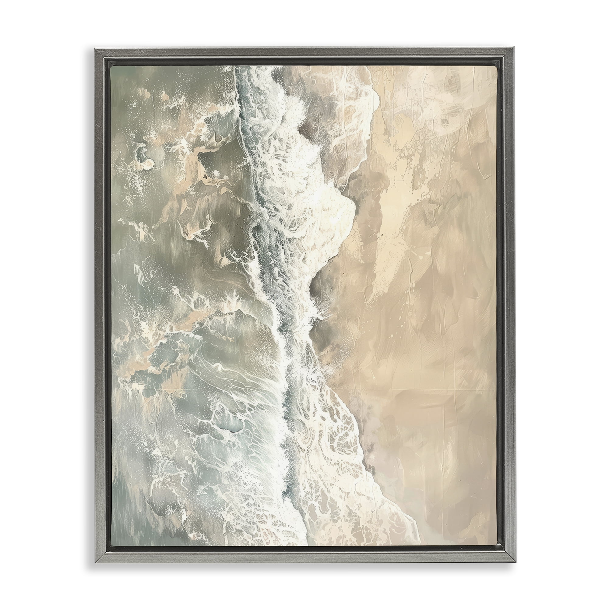 Stupell Industries Vertical Aerial Beach Landscape & Nature Painting Gray Floater Framed Canvas Art Print Wall Art, 25 x 31