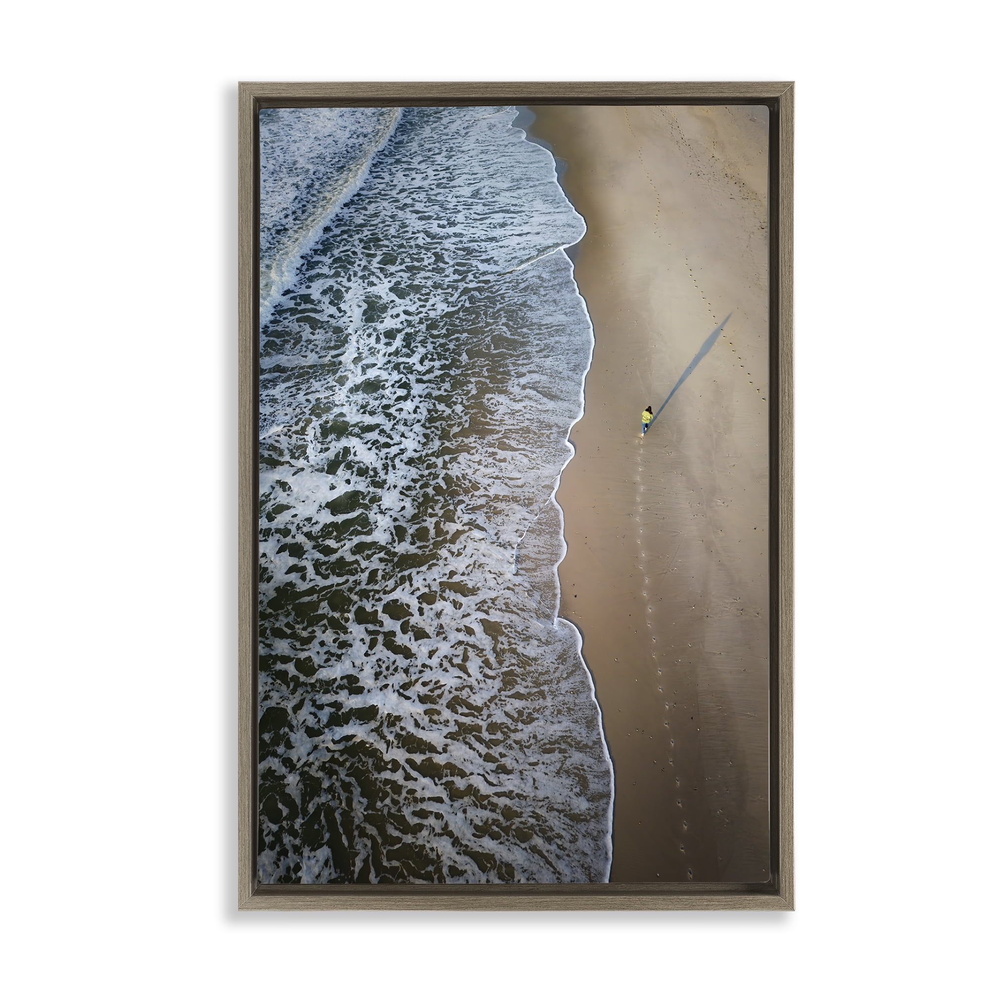 Stupell Industries Vertical Aerial Beach View Nautical & Beach Photography Brown Floater Framed Canvas Art Print Wall Art, 17 x 25