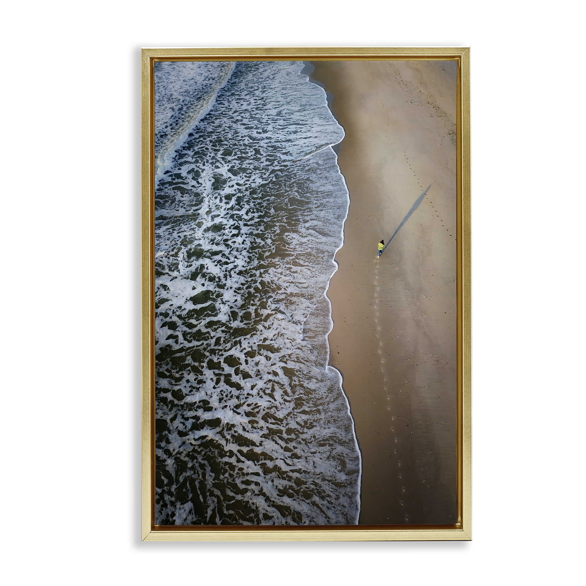 Stupell Industries Vertical Aerial Beach View Nautical & Beach Photography Gold Floater Framed Canvas Art Print Wall Art, 17 x 25