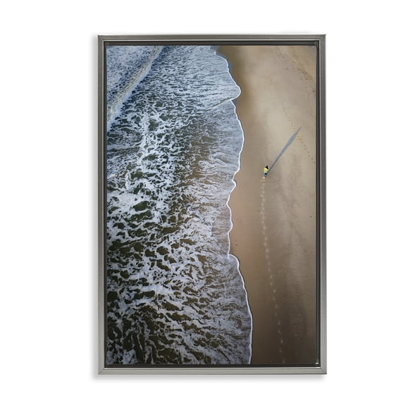 Stupell Industries Vertical Aerial Beach View Nautical & Beach Photography Gray Floater Framed Canvas Art Print Wall Art, 17 x 25