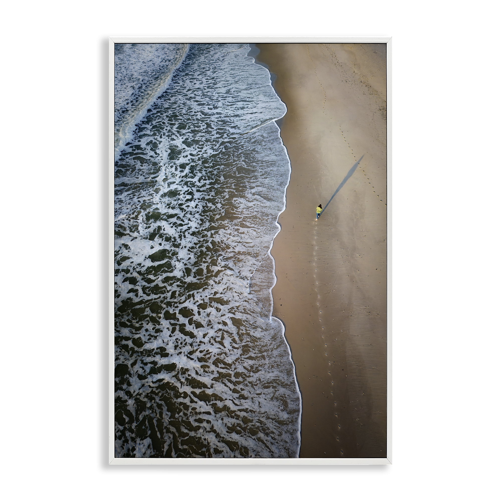 Stupell Industries Vertical Aerial Beach View Nautical & Beach Photography White Framed Art Print Wall Art, 16 x 24
