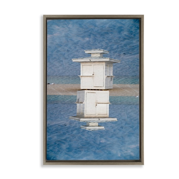Stupell Industries Vertical Symmetry Beach Hut Brown Framed Floater Canvas Wall Art design by Robin Vandenabeele, 31 x 21