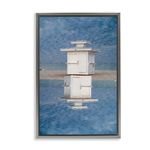 Stupell Industries Vertical Symmetry Beach Hut Gray Framed Floater Canvas Wall Art design by Robin Vandenabeele, 31 x 21