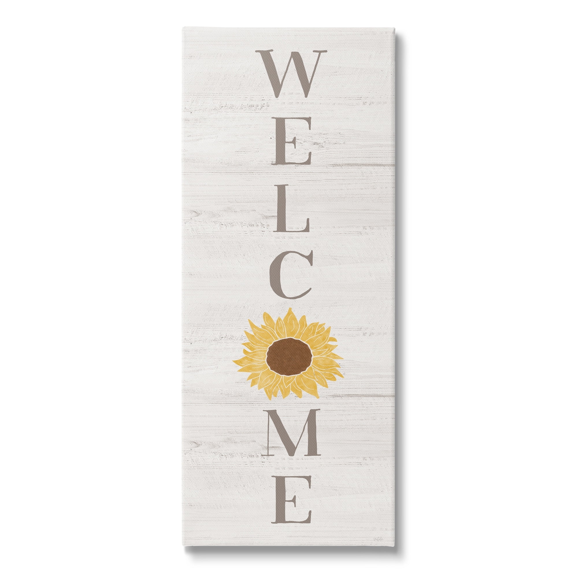 Stupell Industries Vertical Welcome Sign Rustic Sunflower Grain Pattern Graphic Art Gallery Wrapped Canvas Print Wall Art, Design by Natalie Carpentieri