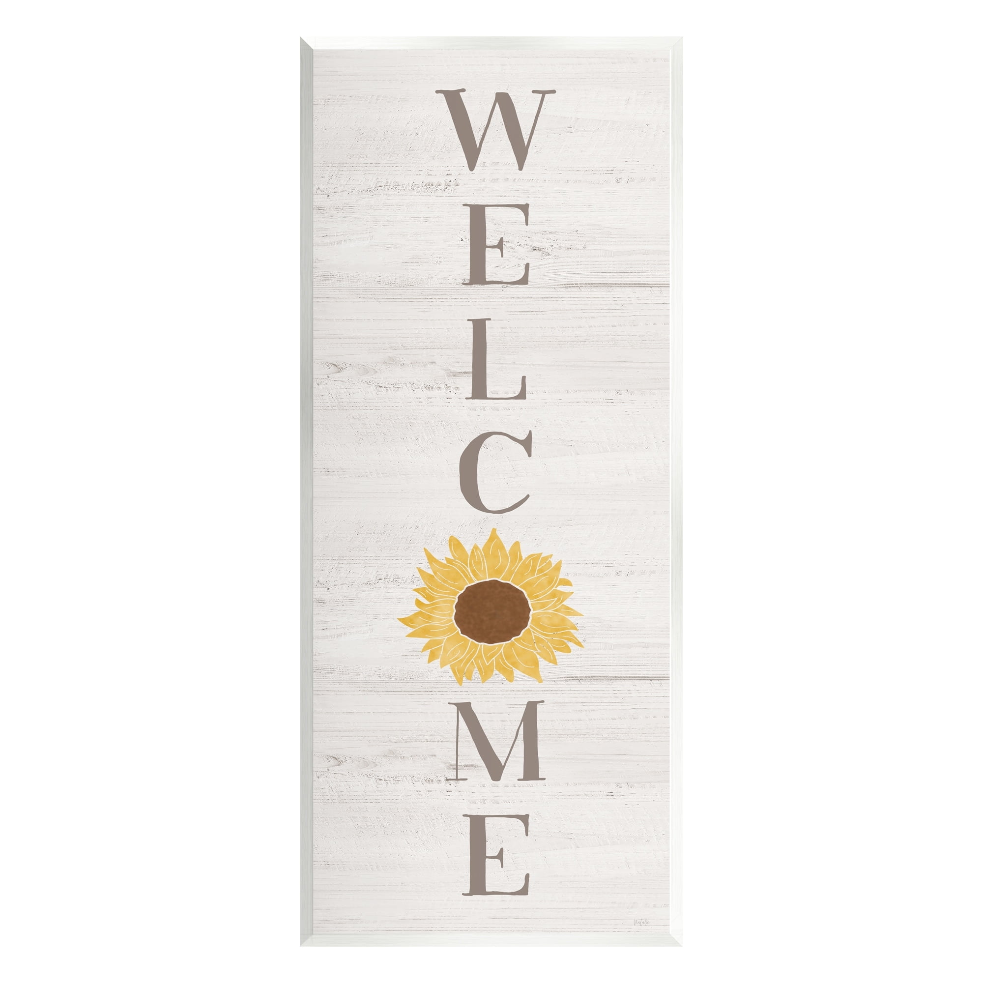 Stupell Industries Vertical Welcome Sign Rustic Sunflower Grain Pattern Graphic Art Unframed Art Print Wall Art, Design by Natalie Carpentieri