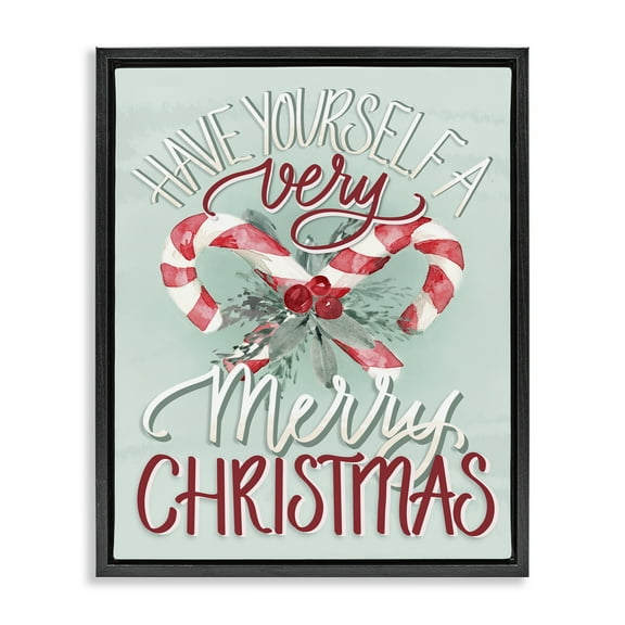 Stupell Industries Very Merry Christmas Holiday Painting Black Floater Framed Canvas Art Prints Wall Art, 17 x 21