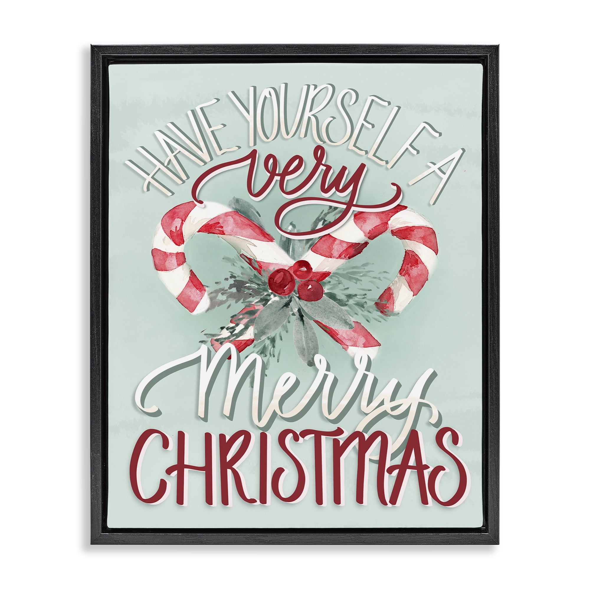 Stupell Industries Very Merry Christmas Holiday Painting Black Floater Framed Canvas Art Prints Wall Art, 25 x 31