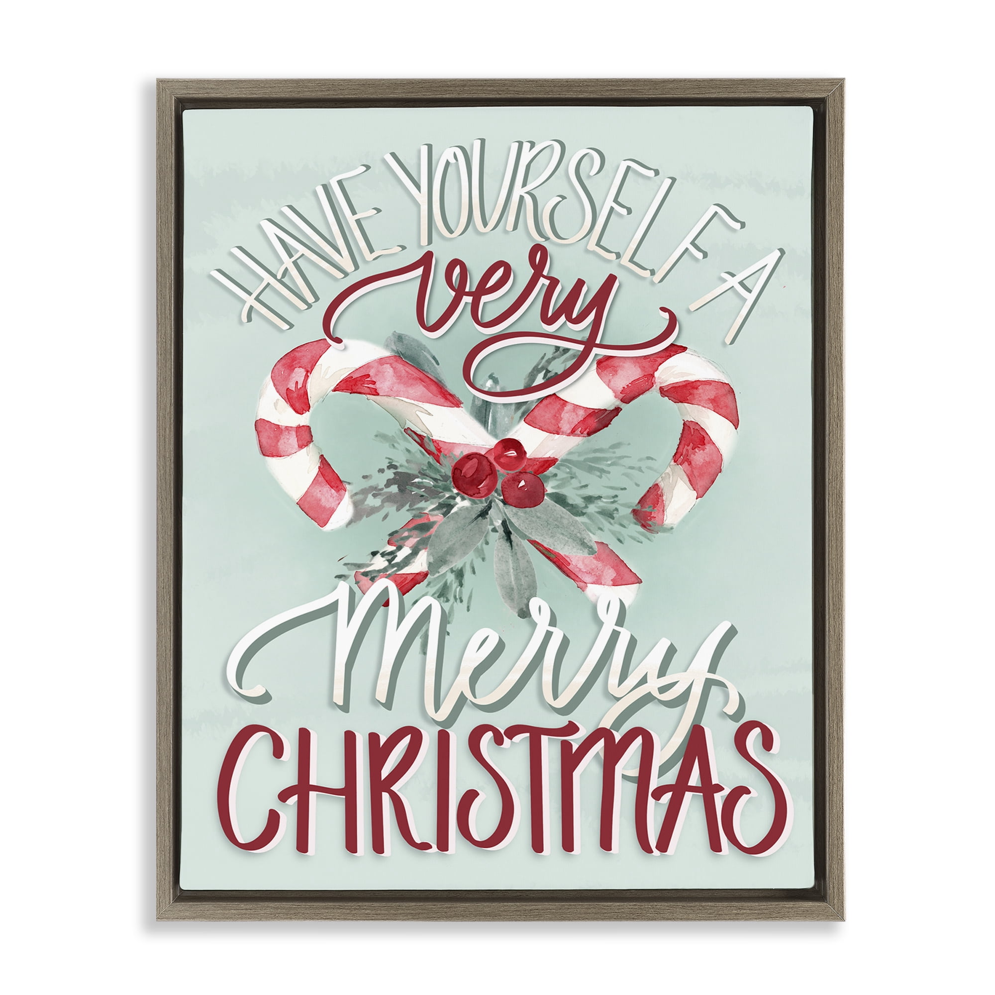 Stupell Industries Very Merry Christmas Holiday Painting Brown Floater Framed Canvas Art Prints Wall Art, 25 x 31