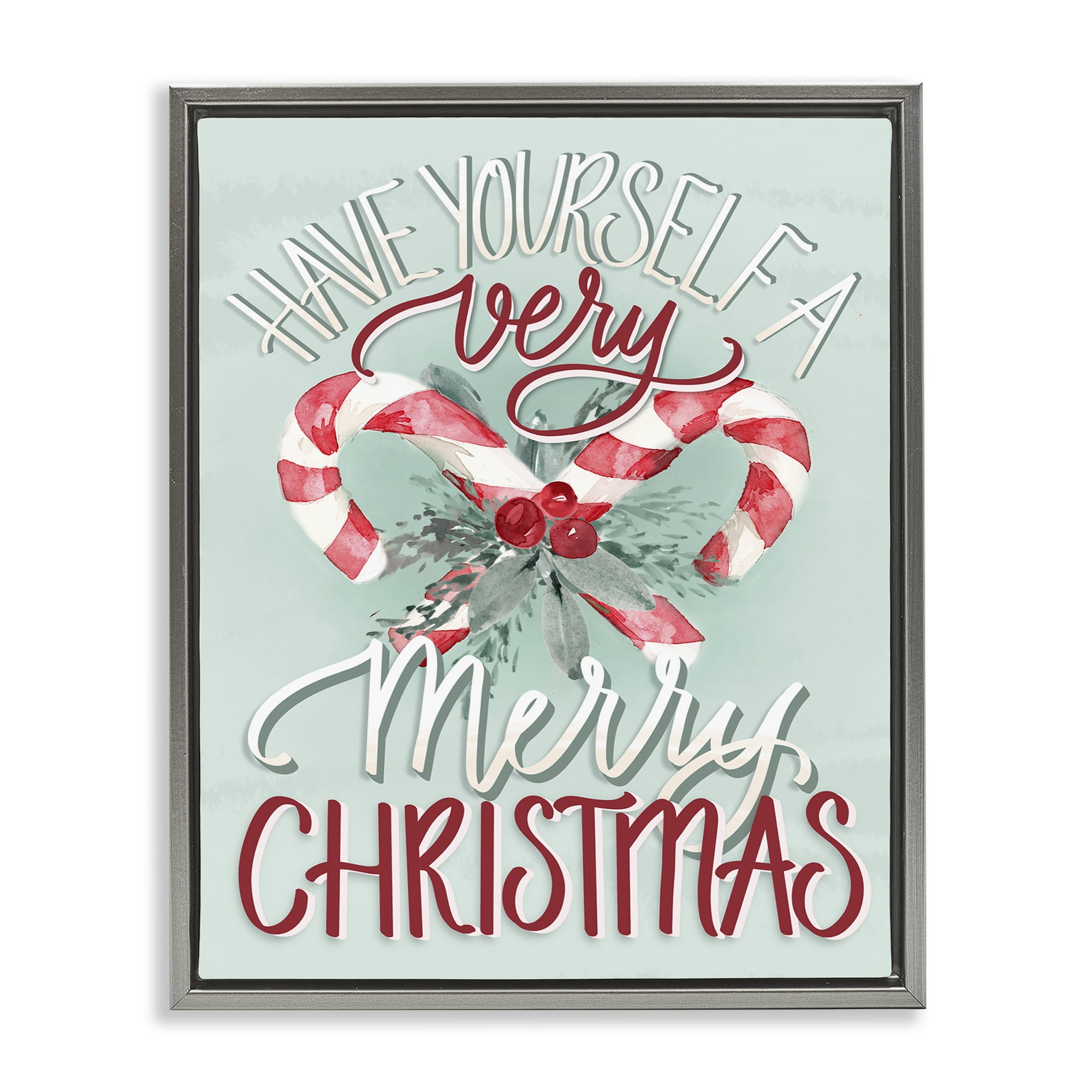 Stupell Industries Very Merry Christmas Holiday Painting Gray Floater Framed Canvas Art Prints Wall Art, 25 x 31