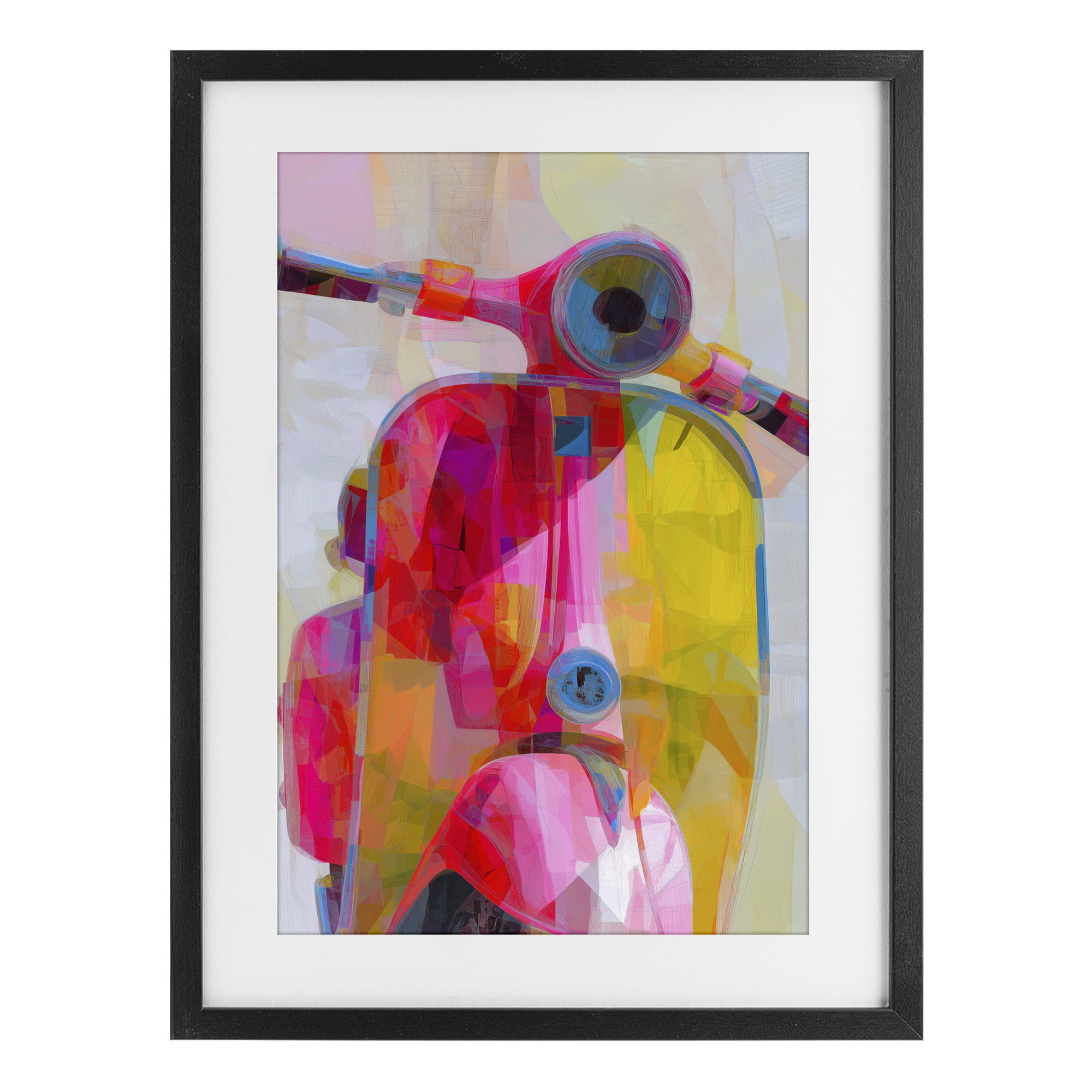 Stupell Industries Vespa in Pink & Yellow Black Framed Print Under Glass, design by Chromatic Storm Studio