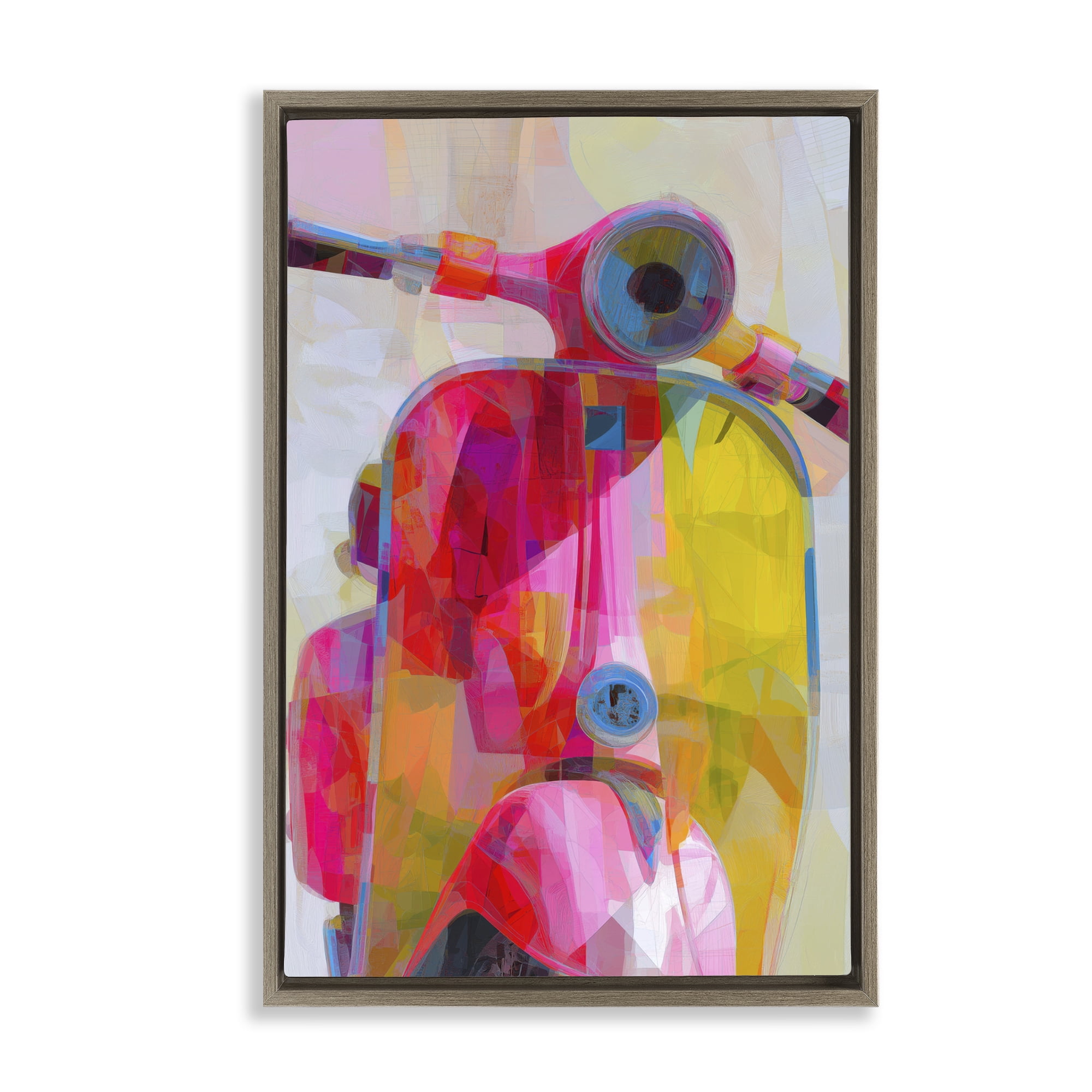 Stupell Industries Vespa in Pink & Yellow Brown Framed Floater Canvas Wall Art, design by Chromatic Storm Studio