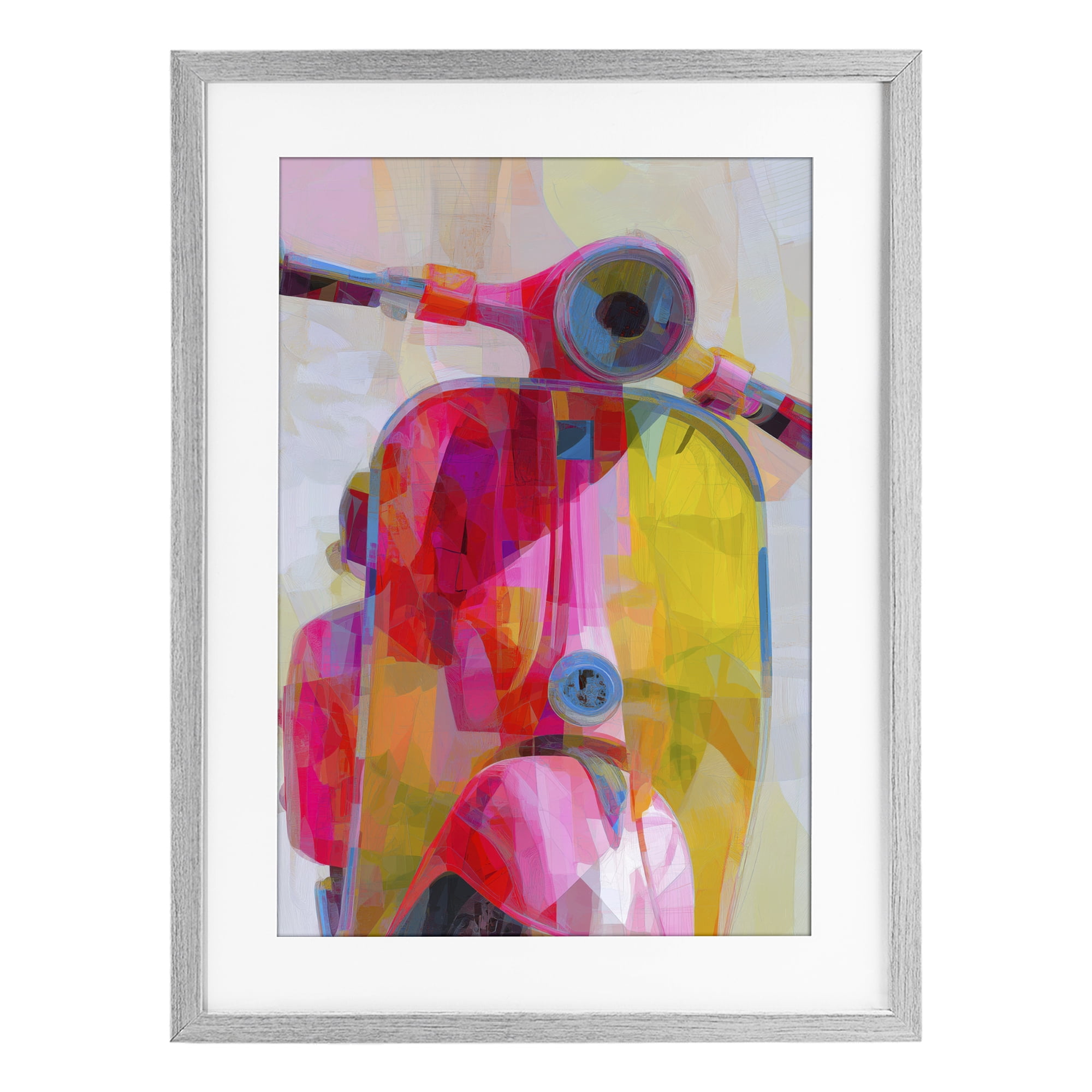 Stupell Industries Vespa in Pink & Yellow Gray Framed Print Under Glass, design by Chromatic Storm Studio