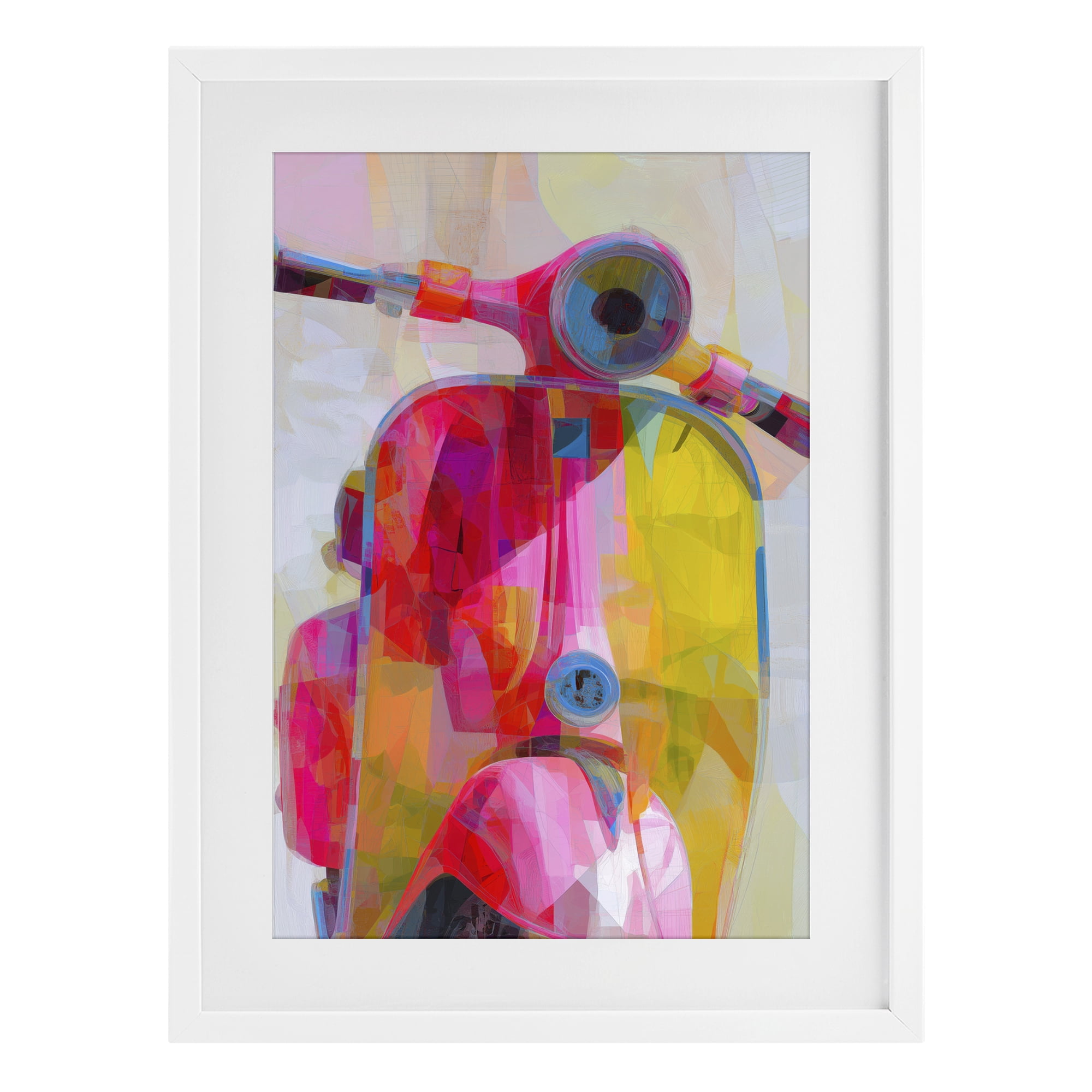 Stupell Industries Vespa in Pink & Yellow White Framed Print Under Glass, design by Chromatic Storm Studio
