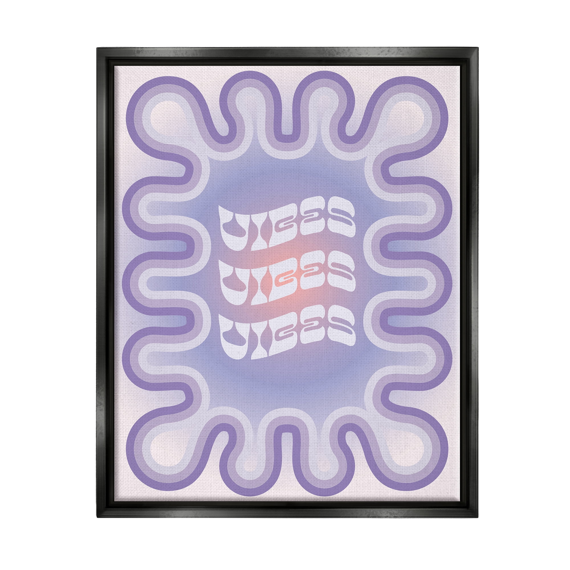 Stupell Industries Vibes Purple Groovy Abstract Inspirational Painting Black Floater Framed Art Print Wall Art