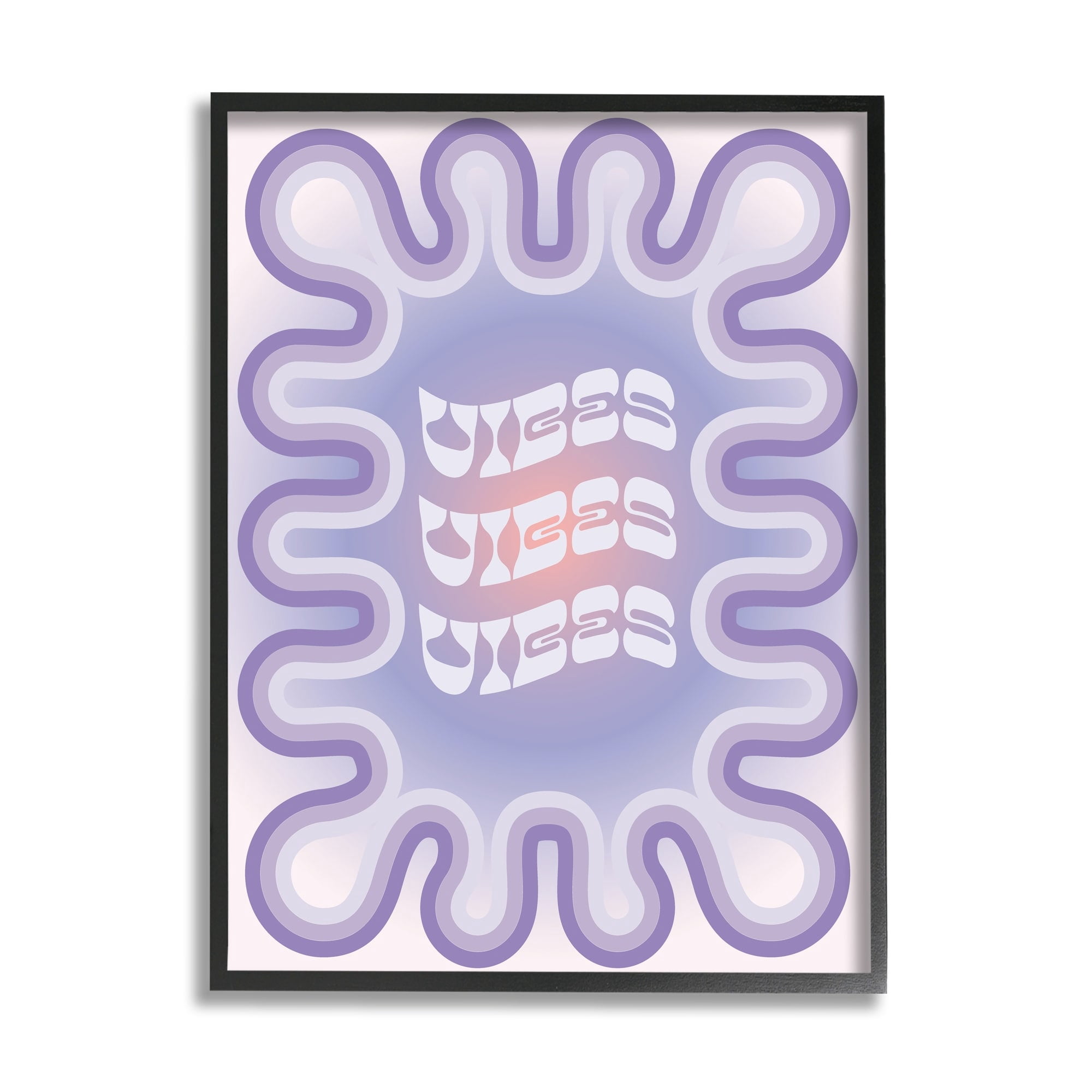 Stupell Industries Vibes Purple Groovy Abstract Inspirational Painting Black Framed Art Print Wall Art