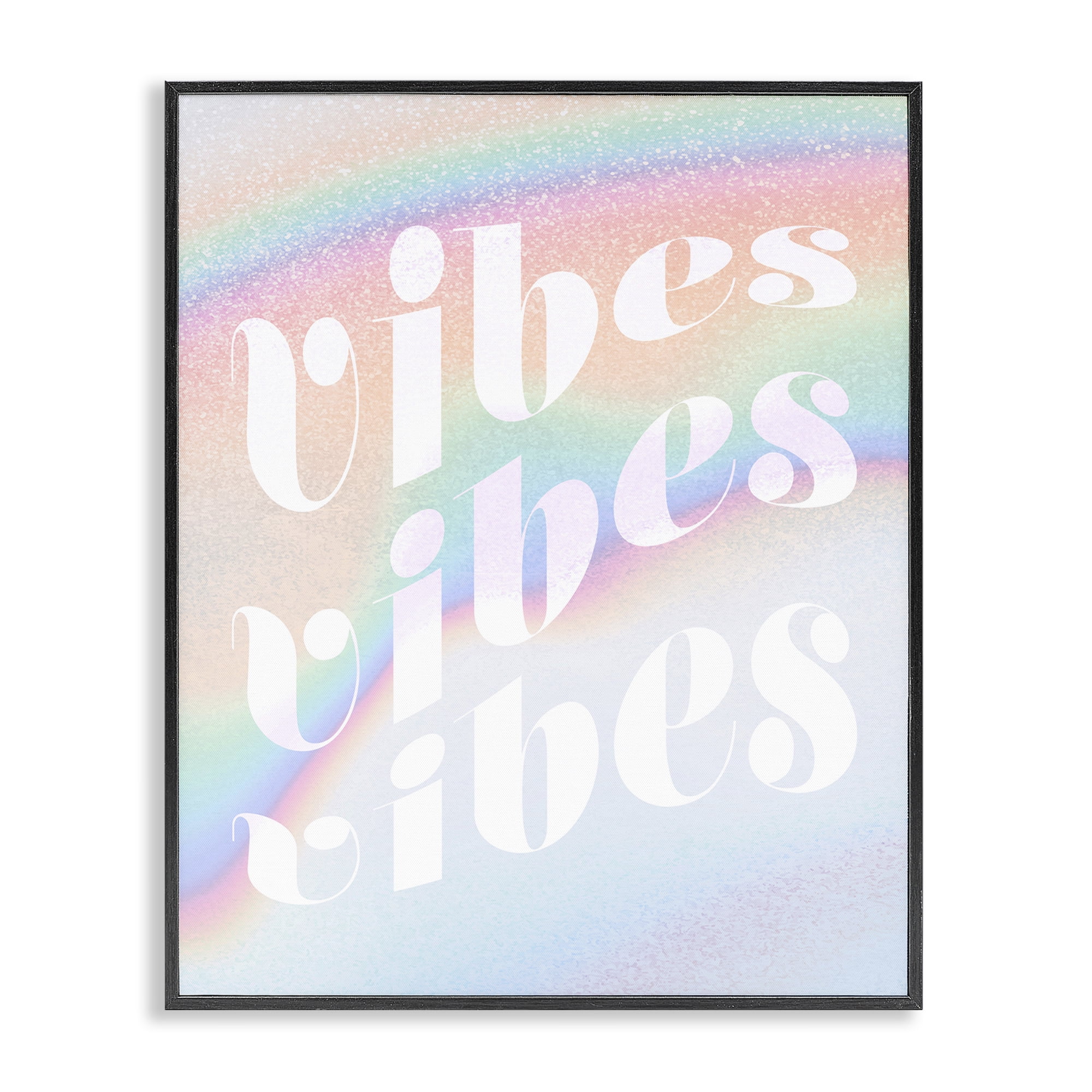 Stupell Industries Vibes over Glam Rainbow Text & Numbers Painting Black Framed Art Print Wall Art, 16 x 20