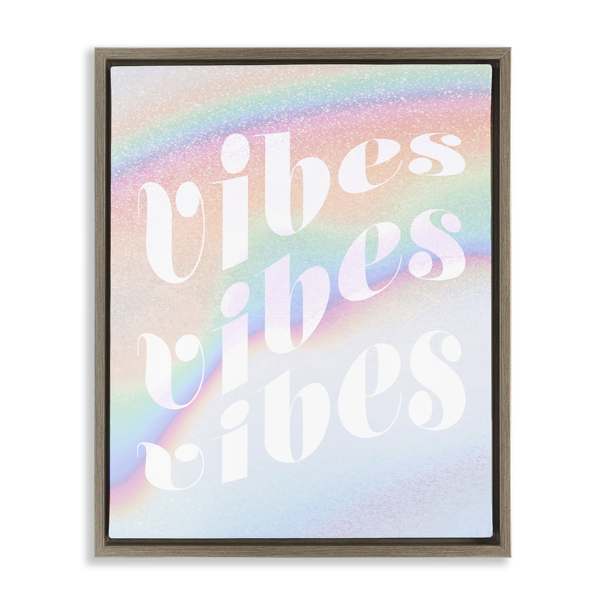 Stupell Industries Vibes over Glam Rainbow Text & Numbers Painting Brown Floater Framed Canvas Art Print Wall Art, 25 x 31