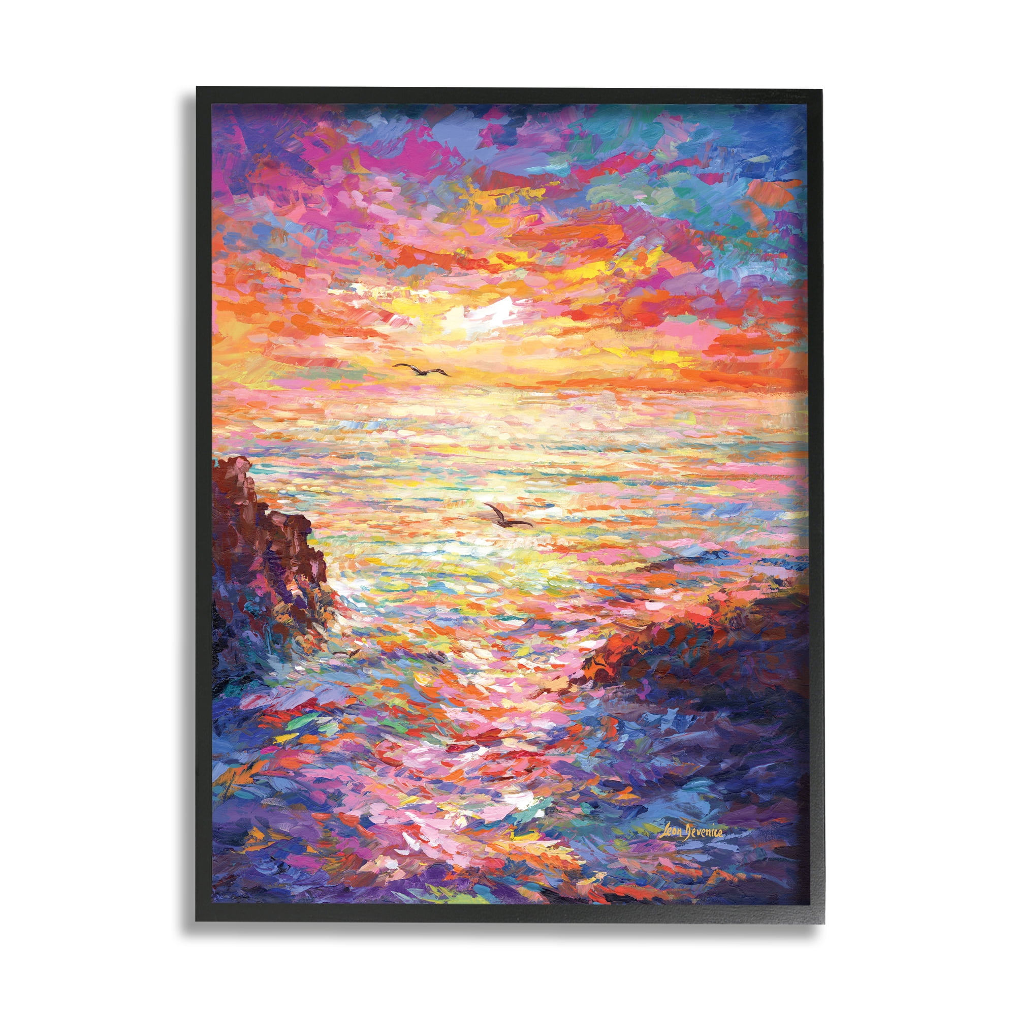 Stupell Industries Vibrant Abstract Ocean Sunset Landscape Painting Black Framed Art Print Wall Art, 24 x 30