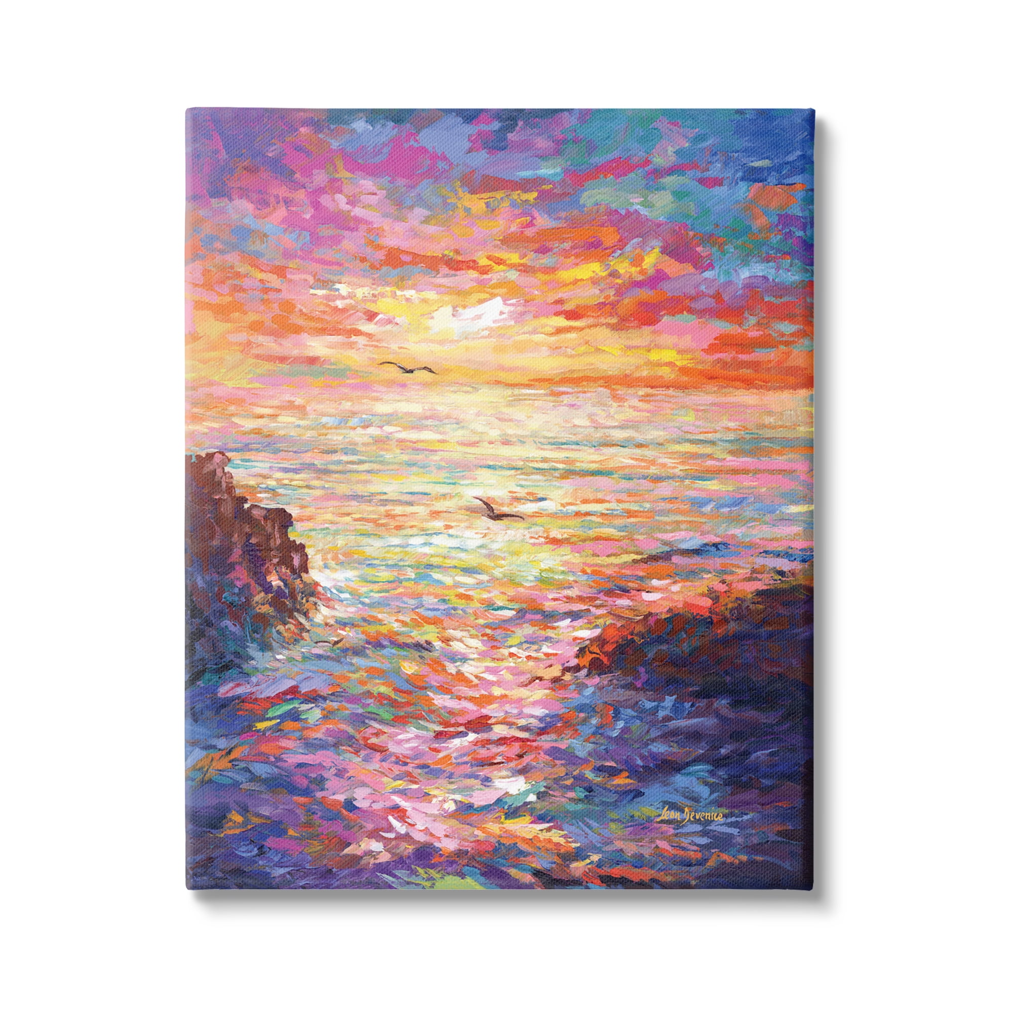 Stupell Industries Vibrant Abstract Ocean Sunset Landscape Painting Gallery Wrapped Canvas Art Print Wall Art, 24 x 30