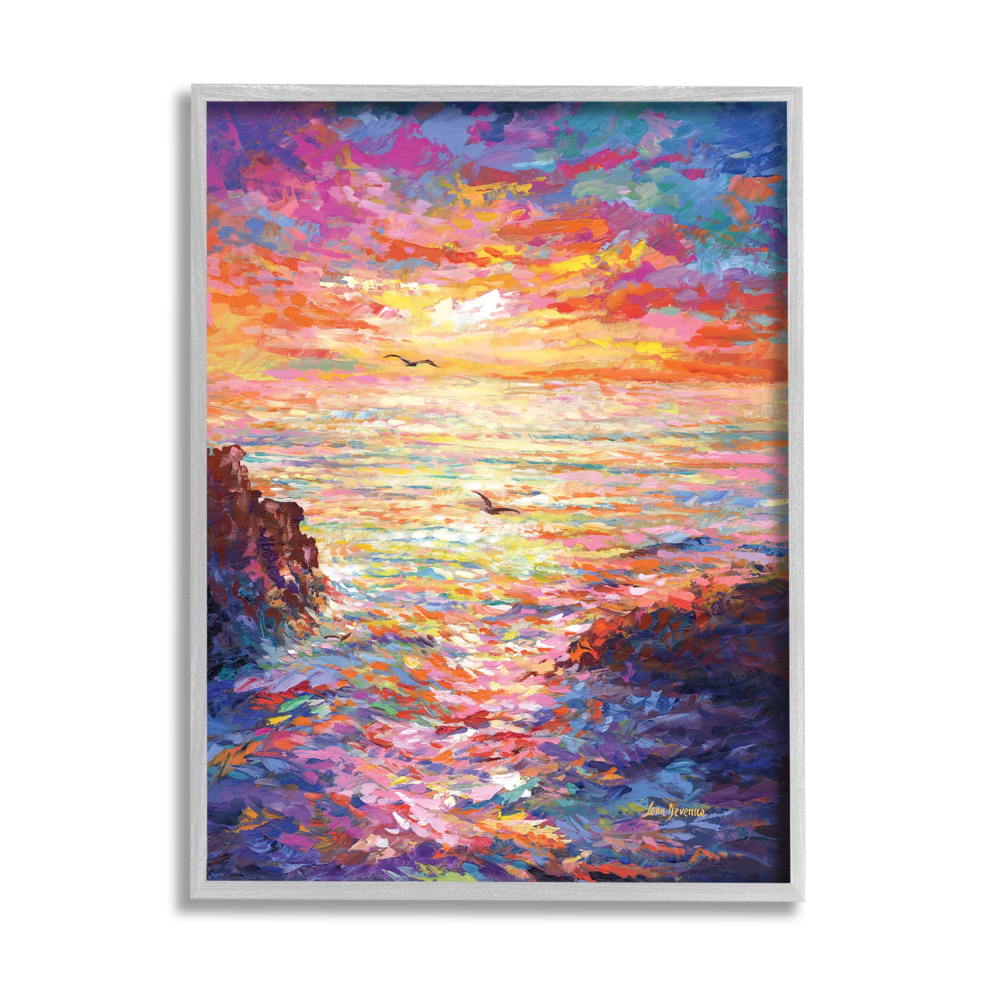 Stupell Industries Vibrant Abstract Ocean Sunset Landscape Painting Gray Framed Art Print Wall Art, 24 x 30