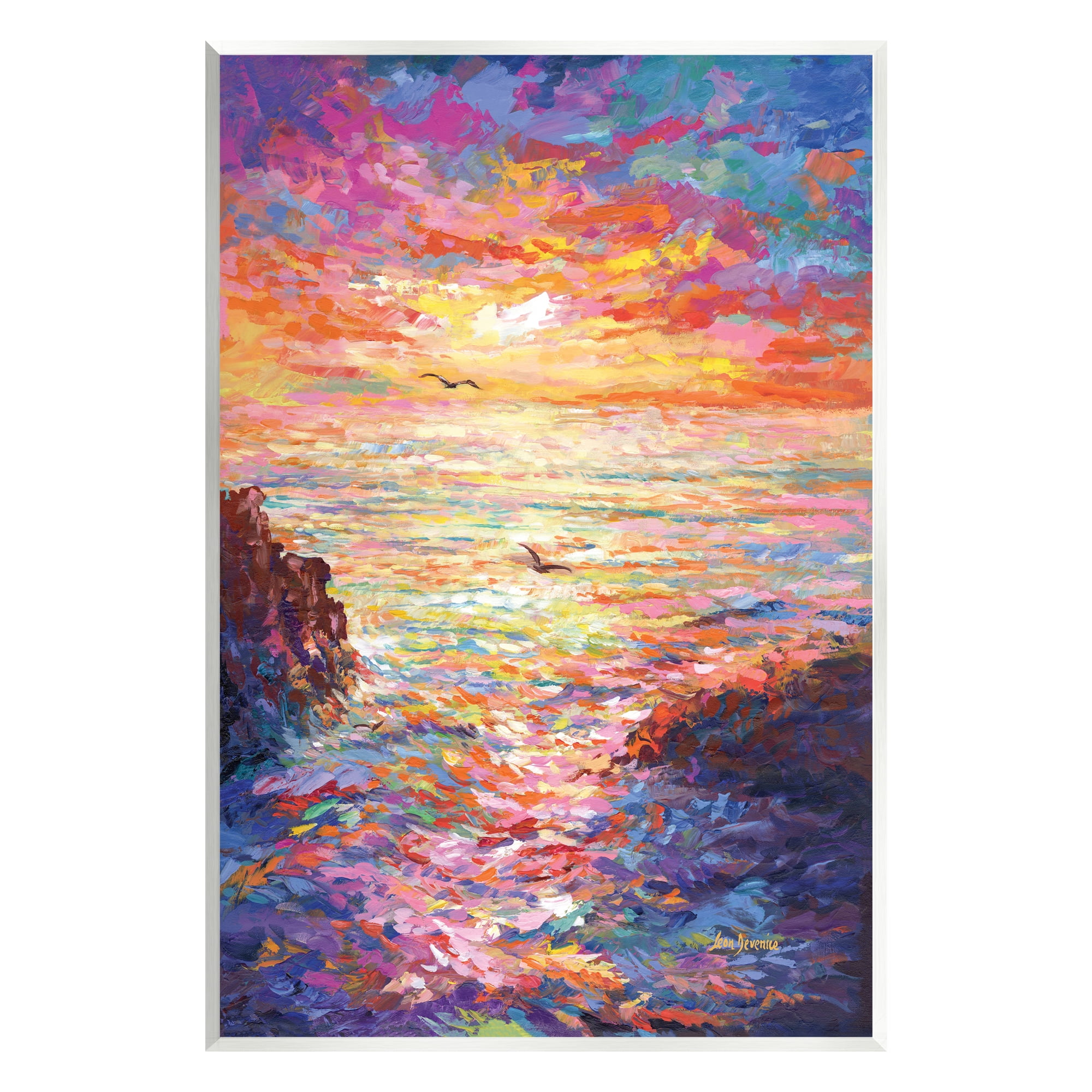 Stupell Industries Vibrant Abstract Ocean Sunset Landscape Painting Unframed Art Print Wall Art, 13 x 19