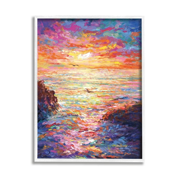 Stupell Industries Vibrant Abstract Ocean Sunset Landscape Painting White Framed Art Print Wall Art, 16 x 20