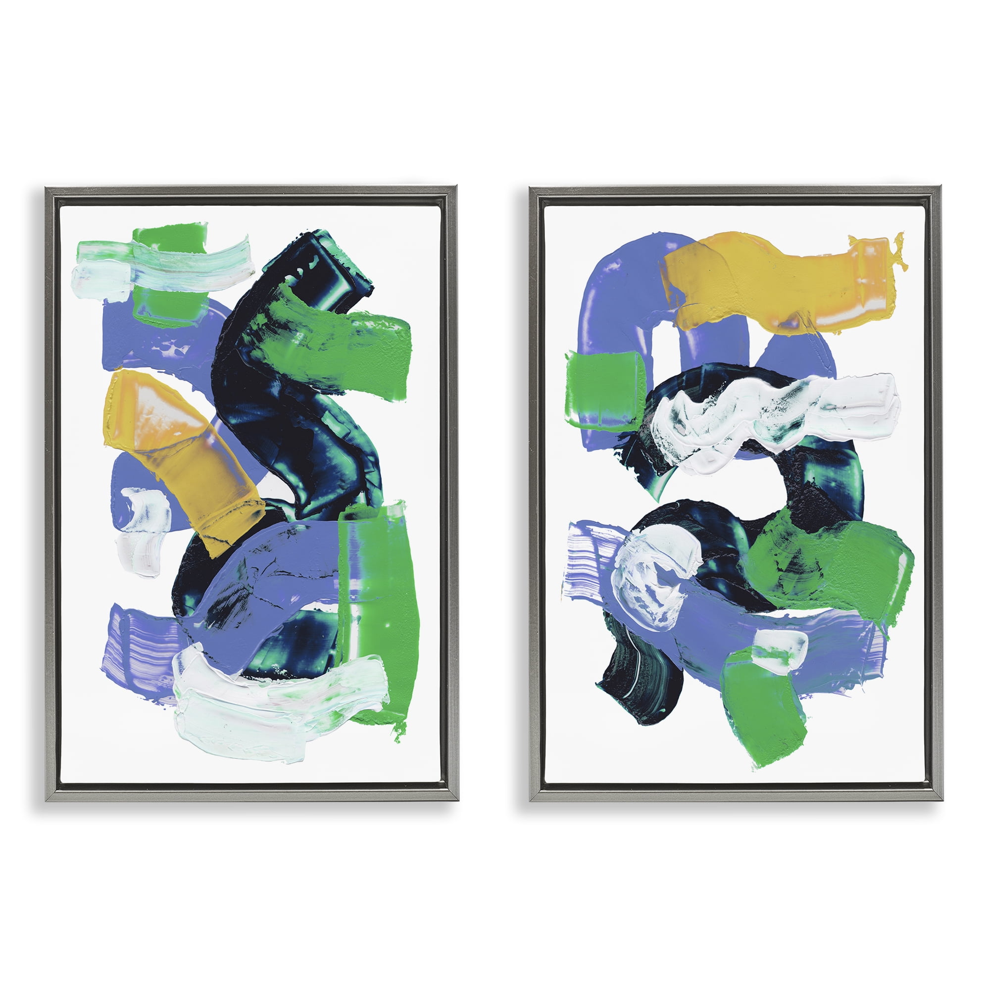Stupell Industries Vibrant Abstract Tubes Abstract Painting Gray Floater Framed Canvas Art Print Wall Art, 17 x 25, Set of 2