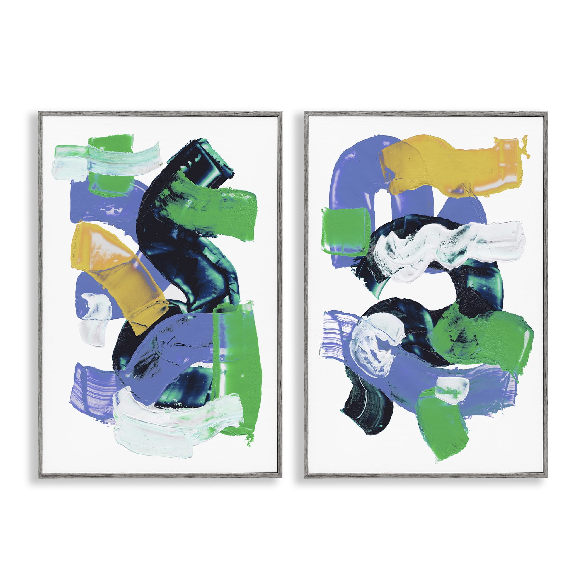 Stupell Industries Vibrant Abstract Tubes Abstract Painting Gray Framed Art Print Wall Art, 12 x 18, Set of 2