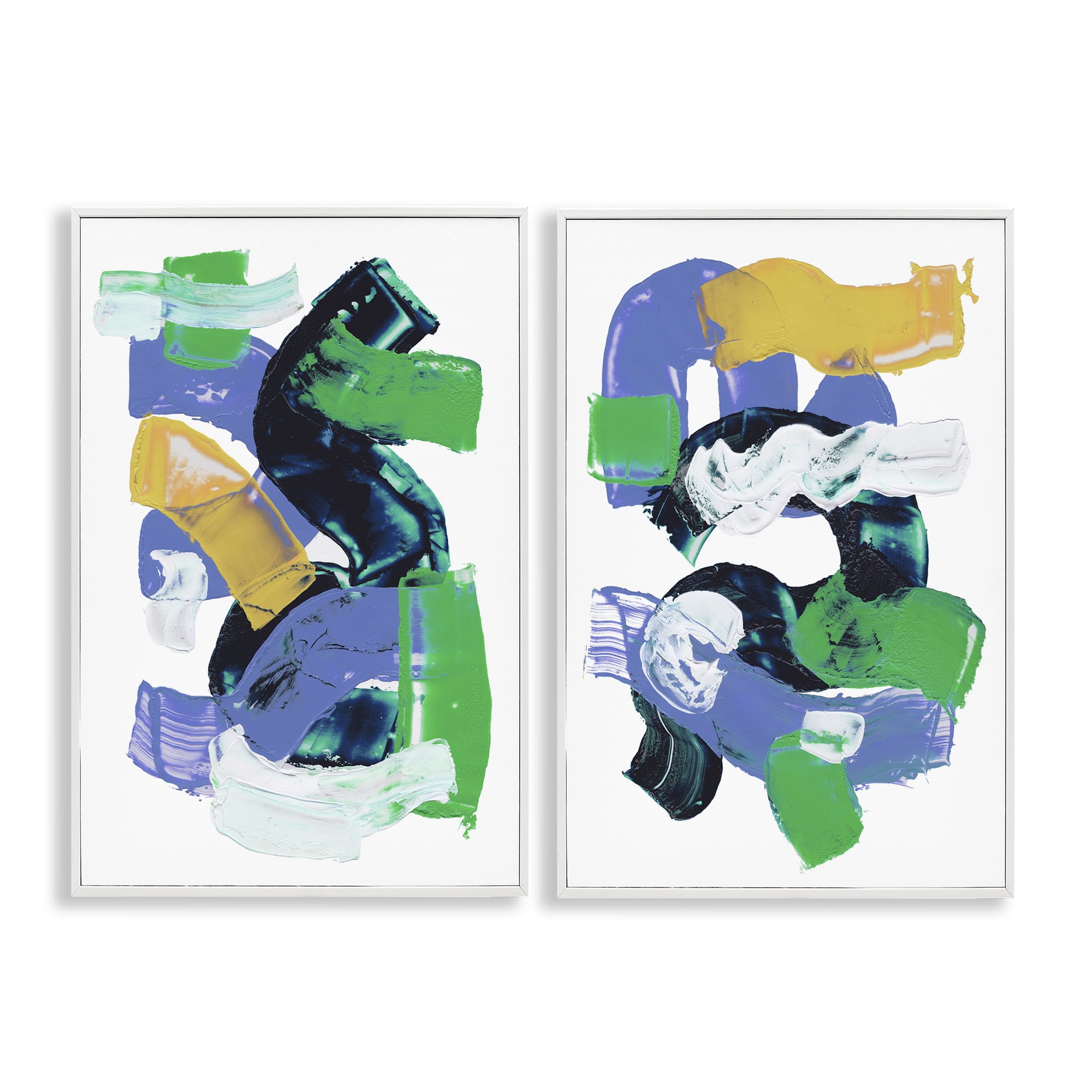 Stupell Industries Vibrant Abstract Tubes Abstract Painting White Framed Art Print Wall Art, 12 x 18, Set of 2
