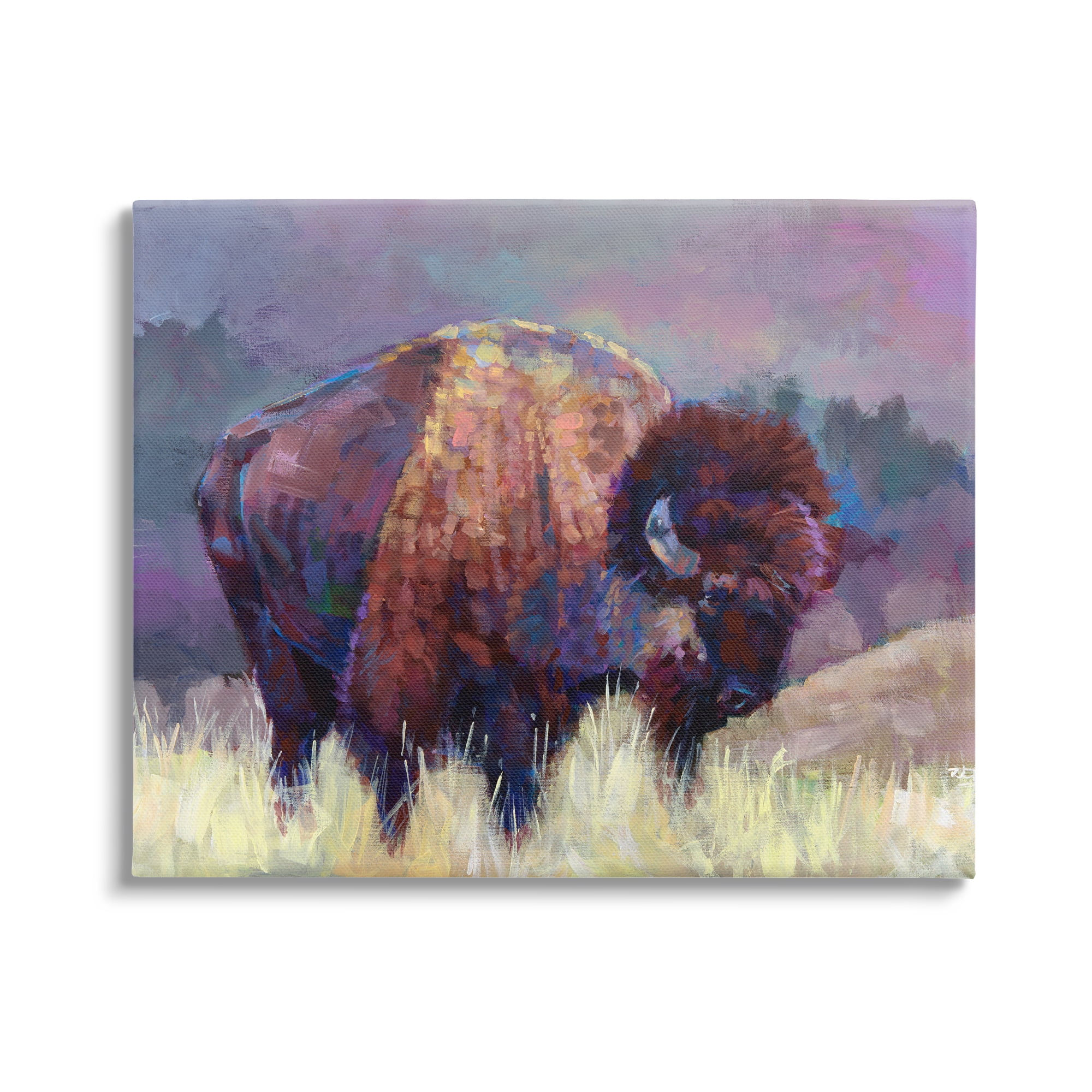 Stupell Industries Vibrant Bison Grazing Rural Meadow Purple Landscape Painting Gallery Wrapped Canvas Print Wall Art, Design by Robert Jackson