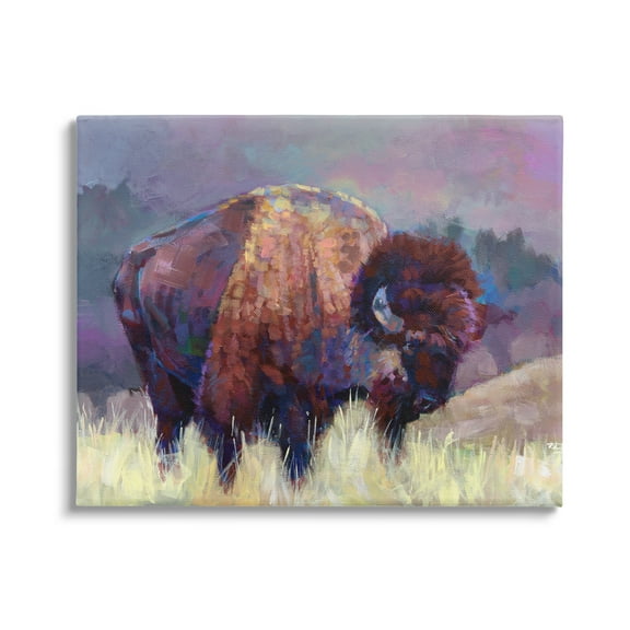 Stupell Industries Vibrant Bison Grazing Rural Meadow Purple Landscape Painting Gallery Wrapped Canvas Print Wall Art, Design by Robert Jackson