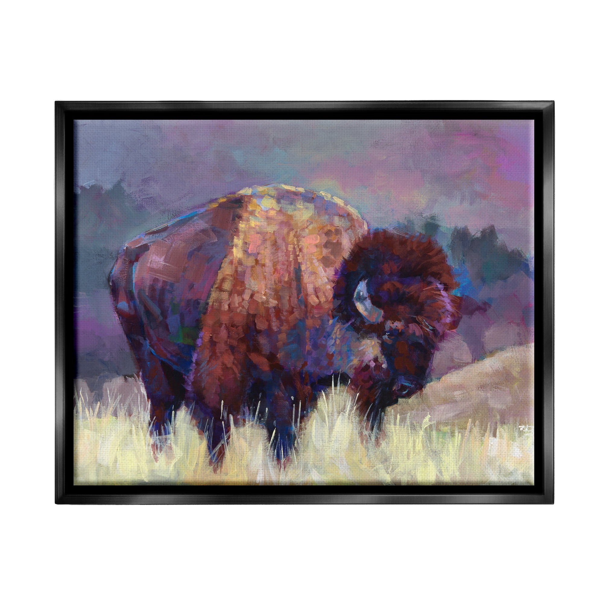 Modern Black Framed Vibrant Bison Landscape Wall Art