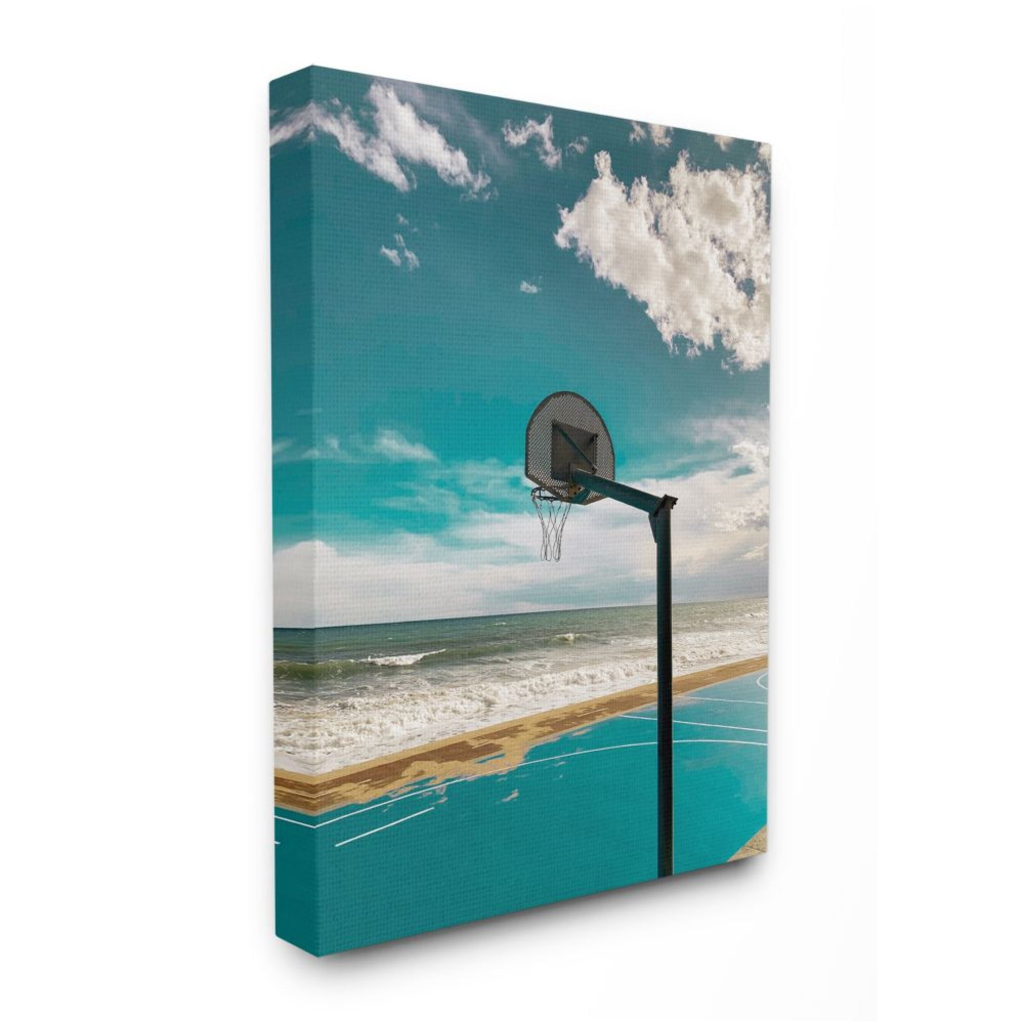 Stupell Industries Vibrant Blue Basketball Hoop Coastal Beach Court Design by Unsplash, 30" x 40"
