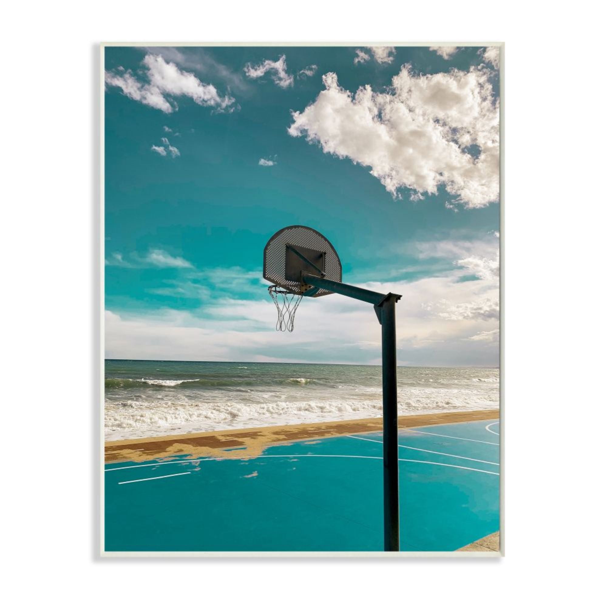 Stupell Industries Vibrant Blue Basketball Hoop Coastal Beach Court Design by Unsplash