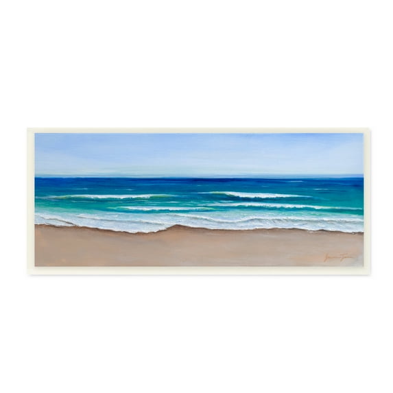 Stupell Industries Vibrant Blue Beach Coast Ocean Shoreline Panoramic Painting, 17 x 7, Design by Lauren Jane