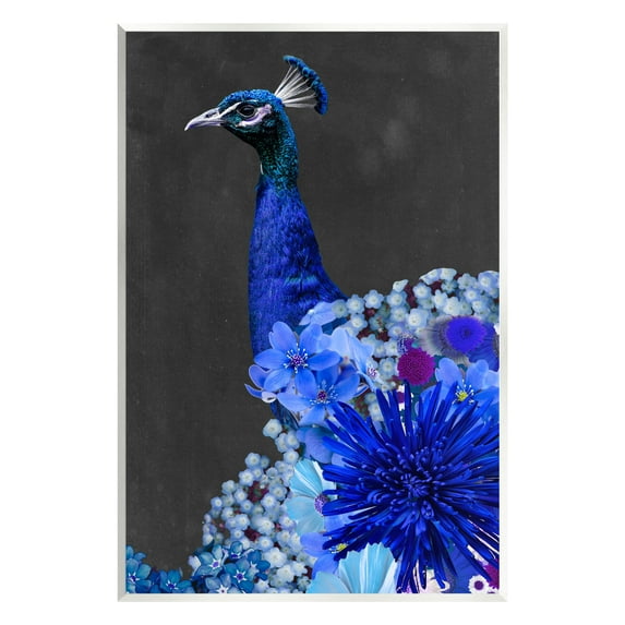 Stupell Industries Vibrant Blue Floral Peacock Animals & Insects Painting Unframed Art Print Wall Art, 10 x 15