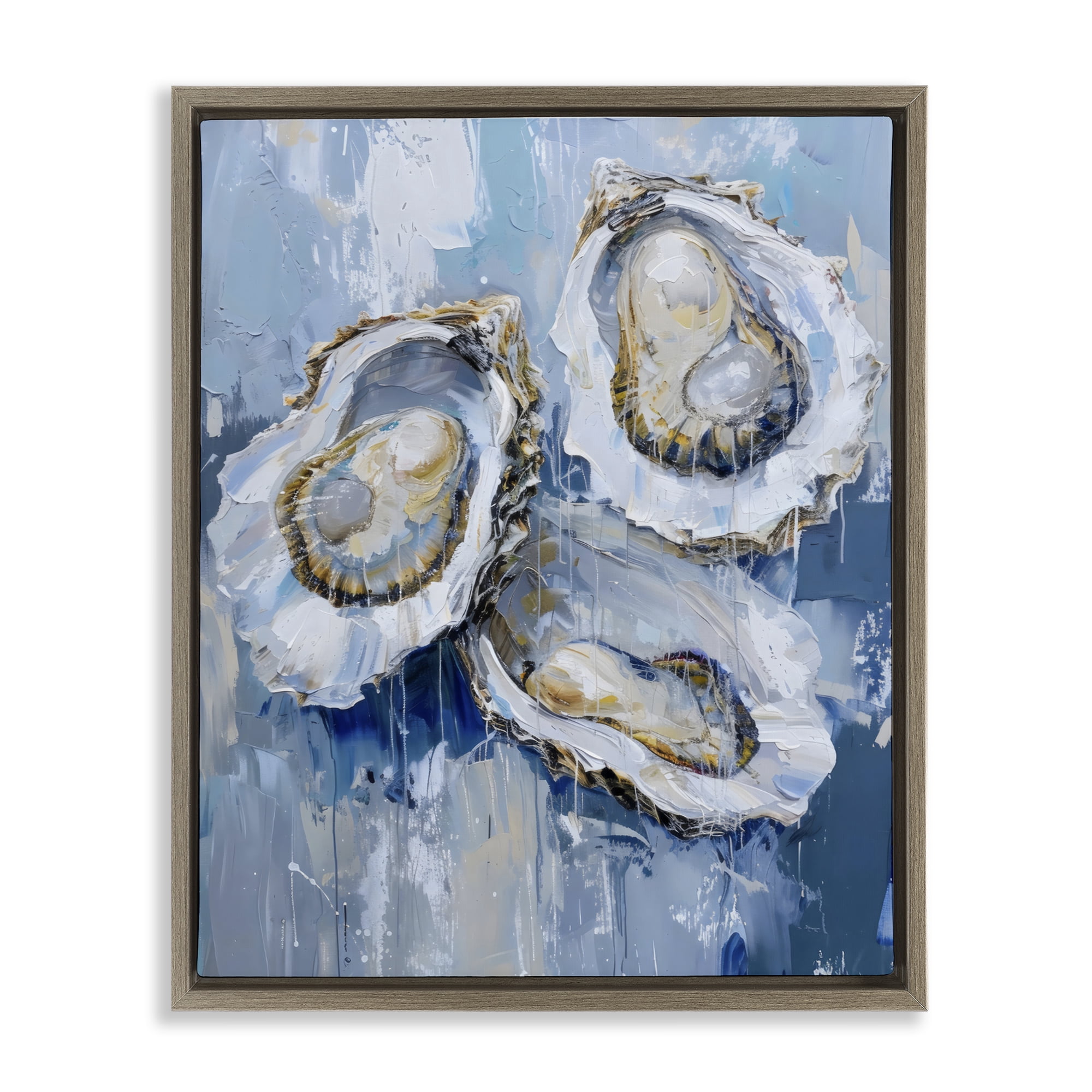 Stupell Industries Vibrant Blue Oysters Brown Framed Floater Canvas Wall Art, design by Creative Studio