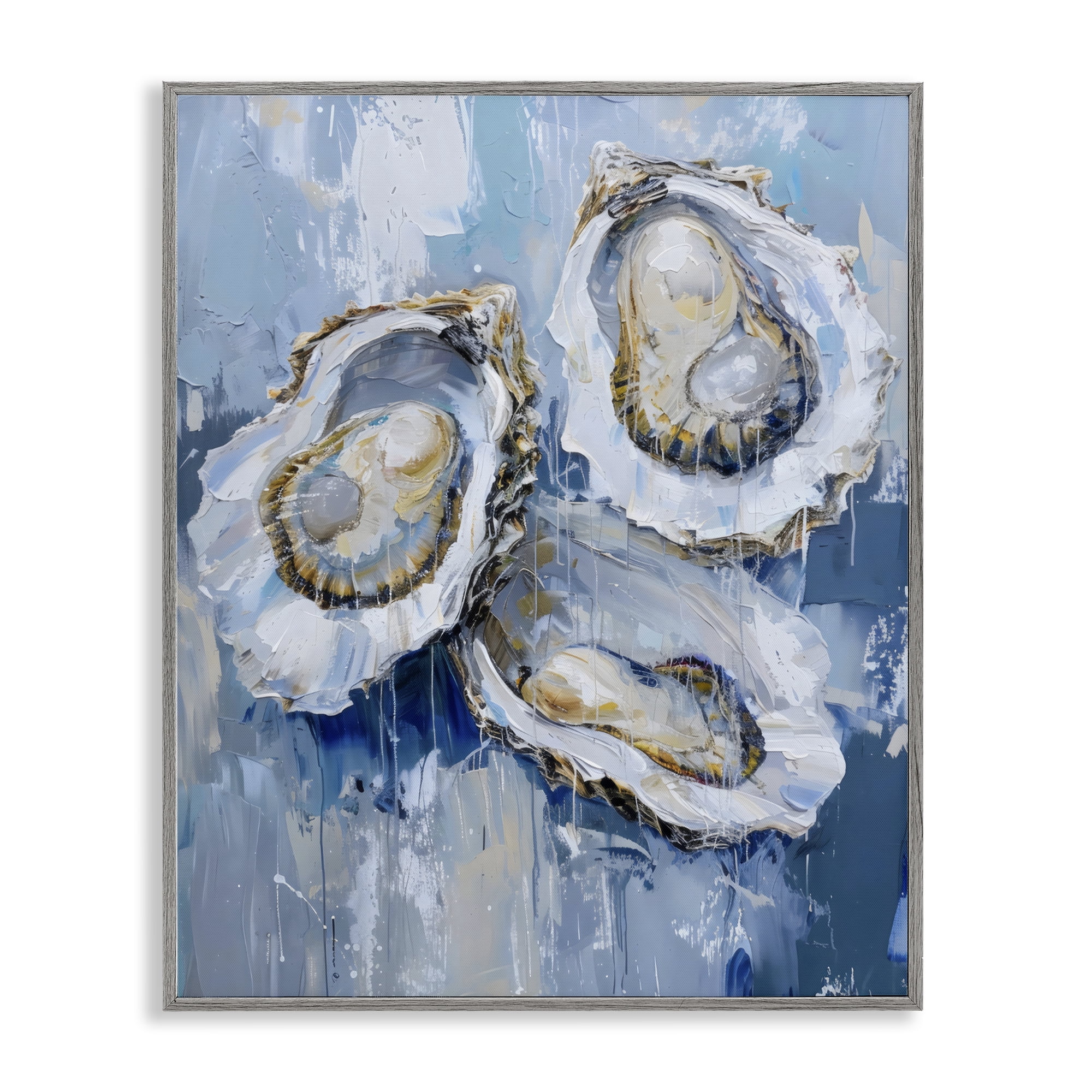Stupell Industries Vibrant Blue Oysters Gray Framed Giclee Art, design by Creative Studio
