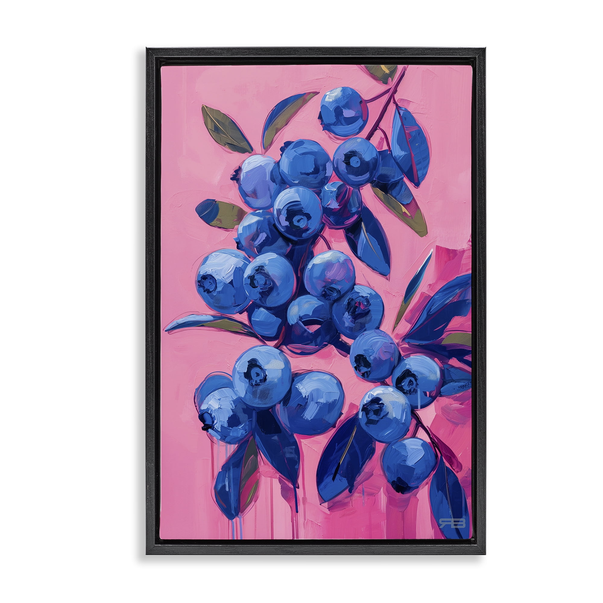 Stupell Industries Vibrant Blueberries on Pink Food & Beverage Painting Black Floater Framed Canvas Art Print Wall Art, 17 x 25
